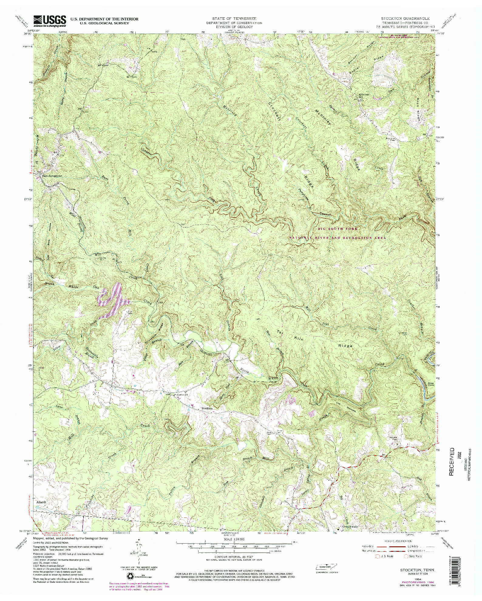 USGS 1:24000-SCALE QUADRANGLE FOR STOCKTON, TN 1954