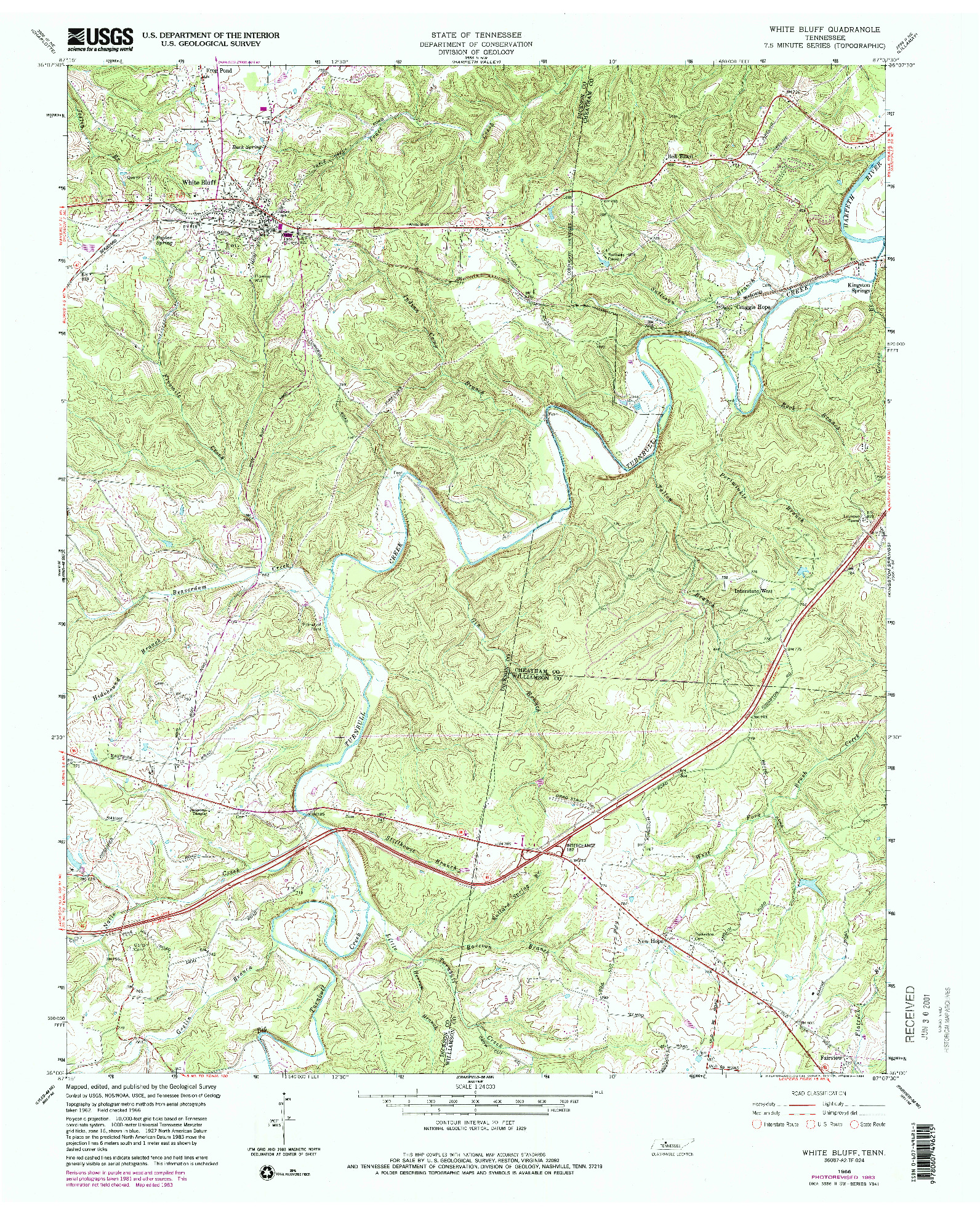 USGS 1:24000-SCALE QUADRANGLE FOR WHITE BLUFF, TN 1966