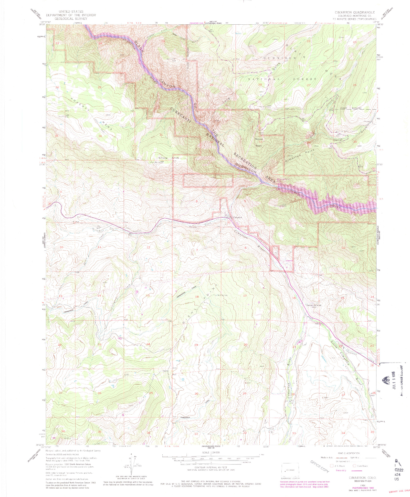 USGS 1:24000-SCALE QUADRANGLE FOR CIMARRON, CO 1956