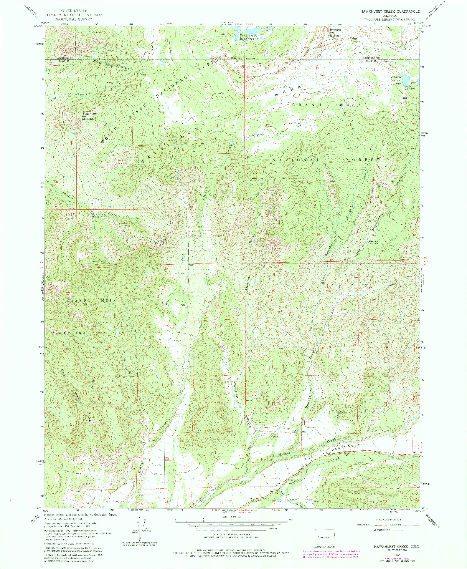USGS 1:24000-SCALE QUADRANGLE FOR HAWXHURST CREEK, CO 1960