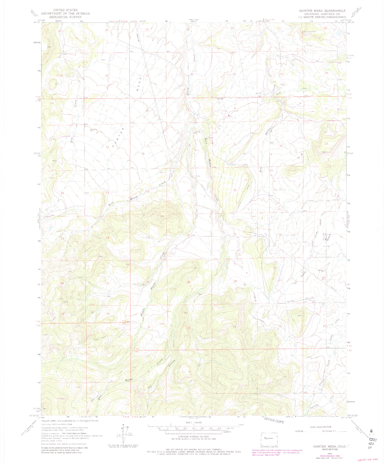 USGS 1:24000-SCALE QUADRANGLE FOR HUNTER MESA, CO 1963