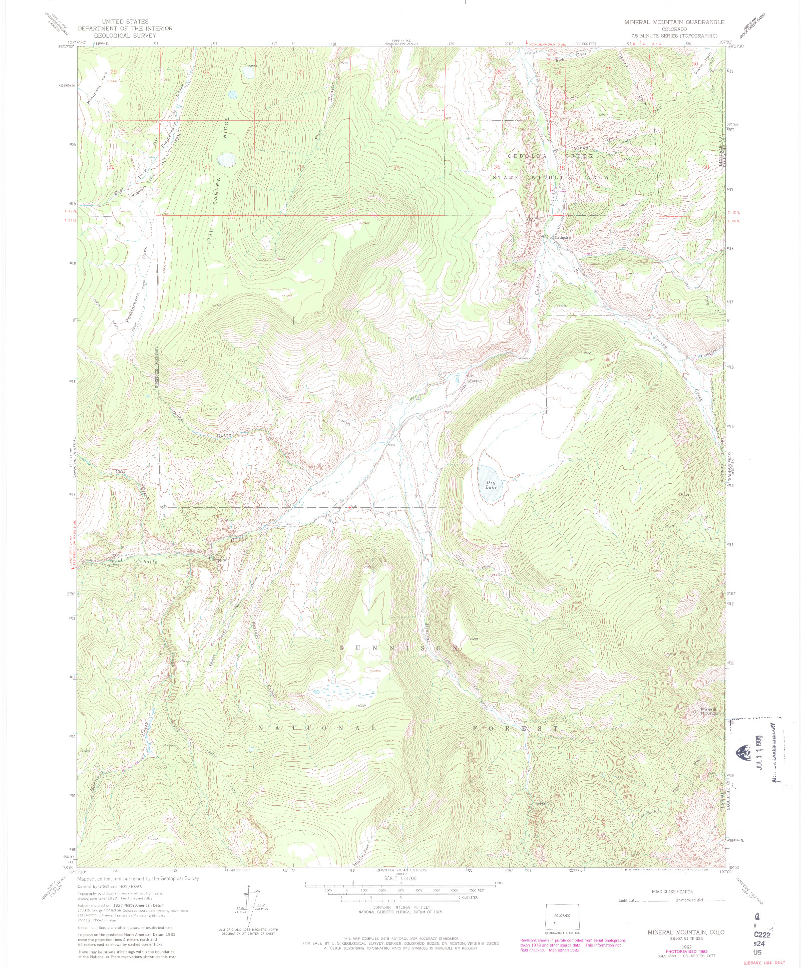 USGS 1:24000-SCALE QUADRANGLE FOR MINERAL MOUNTAIN, CO 1963