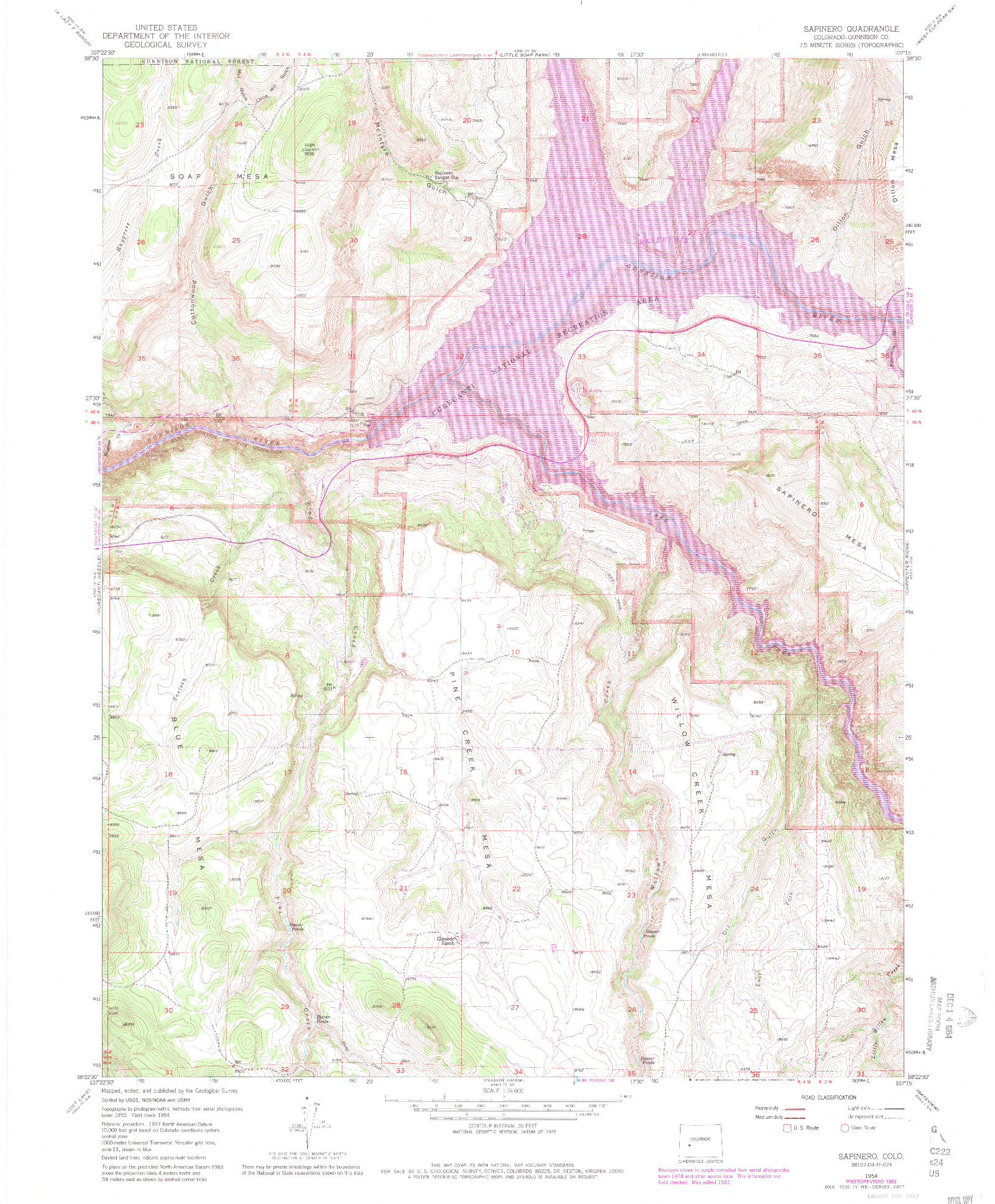 USGS 1:24000-SCALE QUADRANGLE FOR SAPINERO, CO 1954