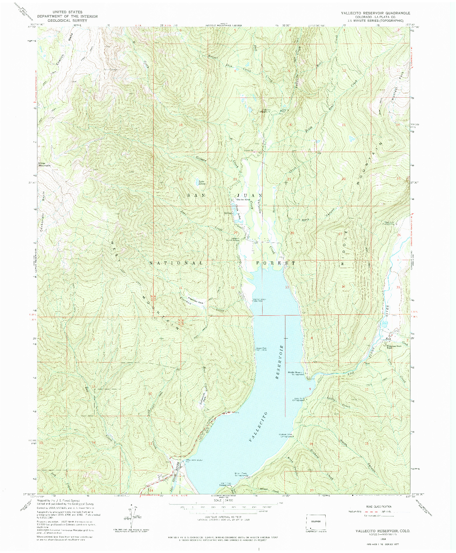 USGS 1:24000-SCALE QUADRANGLE FOR VALLECITO RESERVOIR, CO 1964