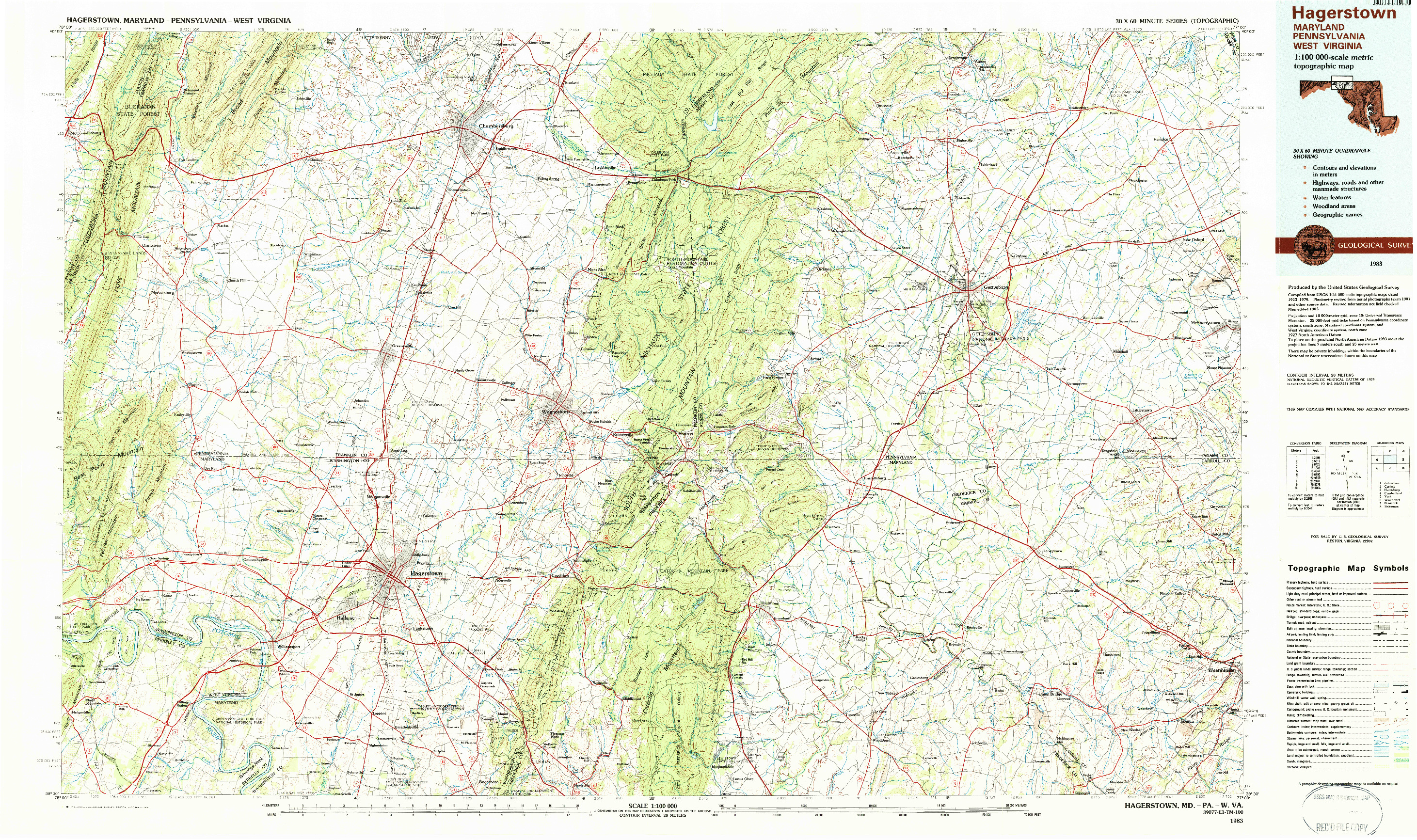 USGS 1:100000-SCALE QUADRANGLE FOR HAGERSTOWN, MD 1983