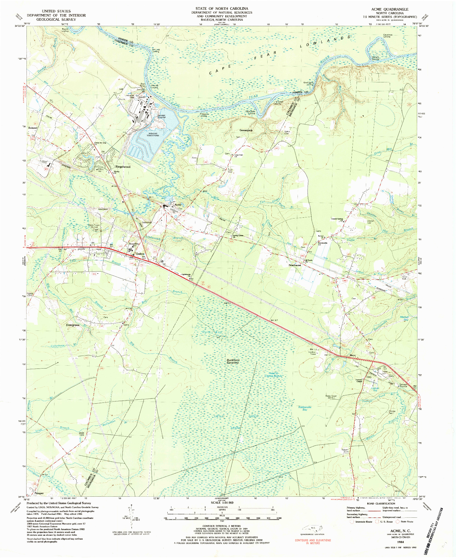USGS 1:24000-SCALE QUADRANGLE FOR ACME, NC 1984