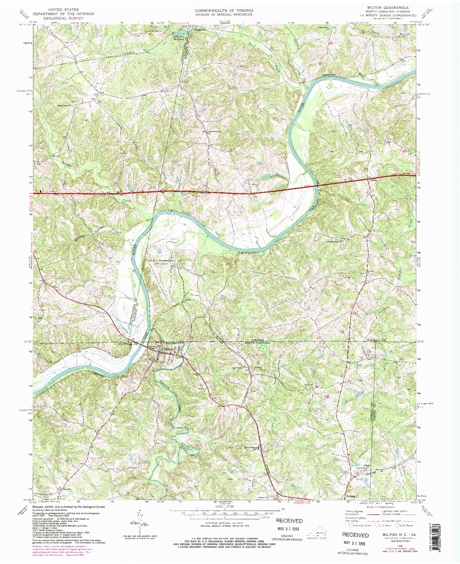 USGS 1:24000-SCALE QUADRANGLE FOR MILTON, NC 1968