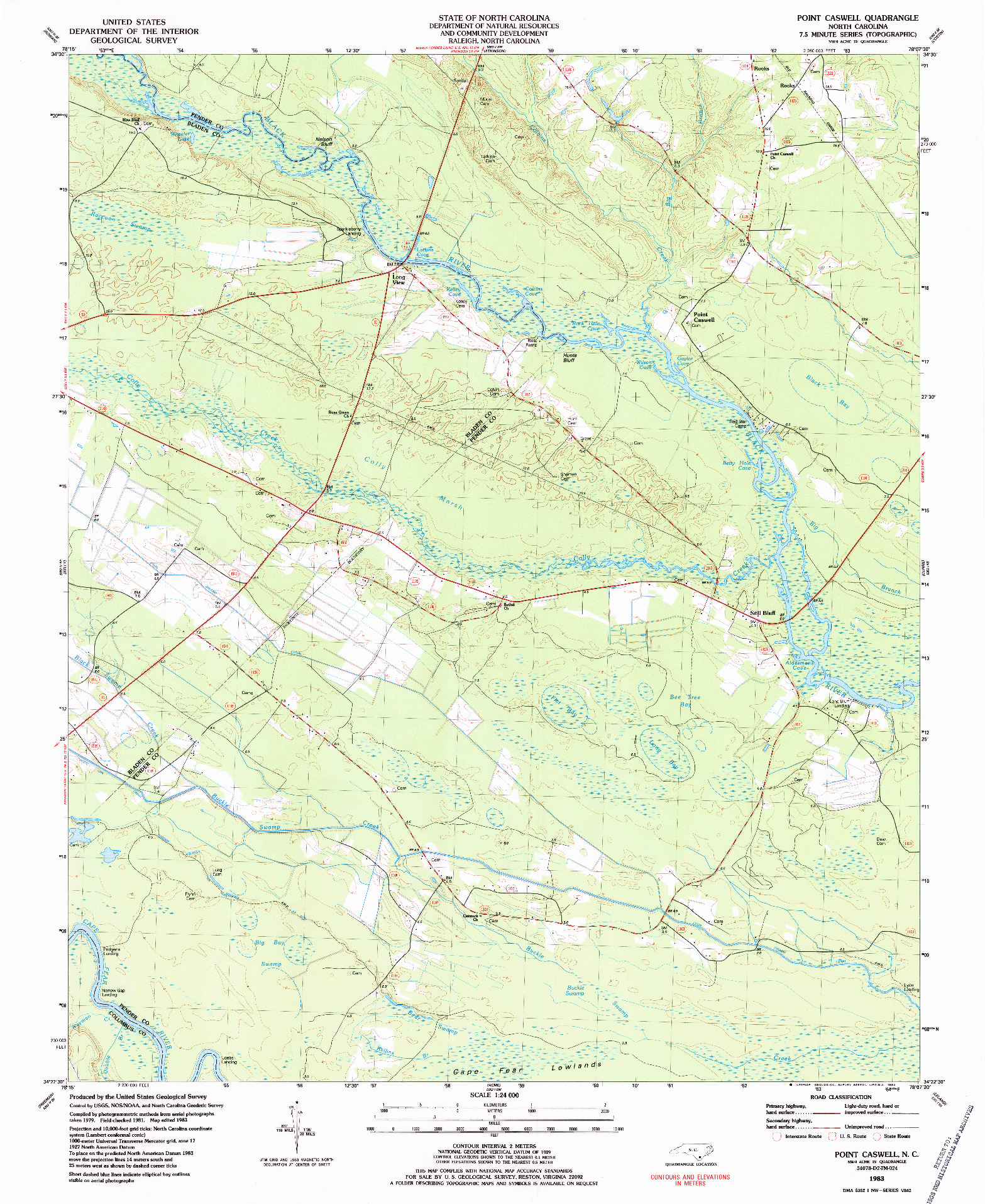 USGS 1:24000-SCALE QUADRANGLE FOR POINT CASWELL, NC 1983