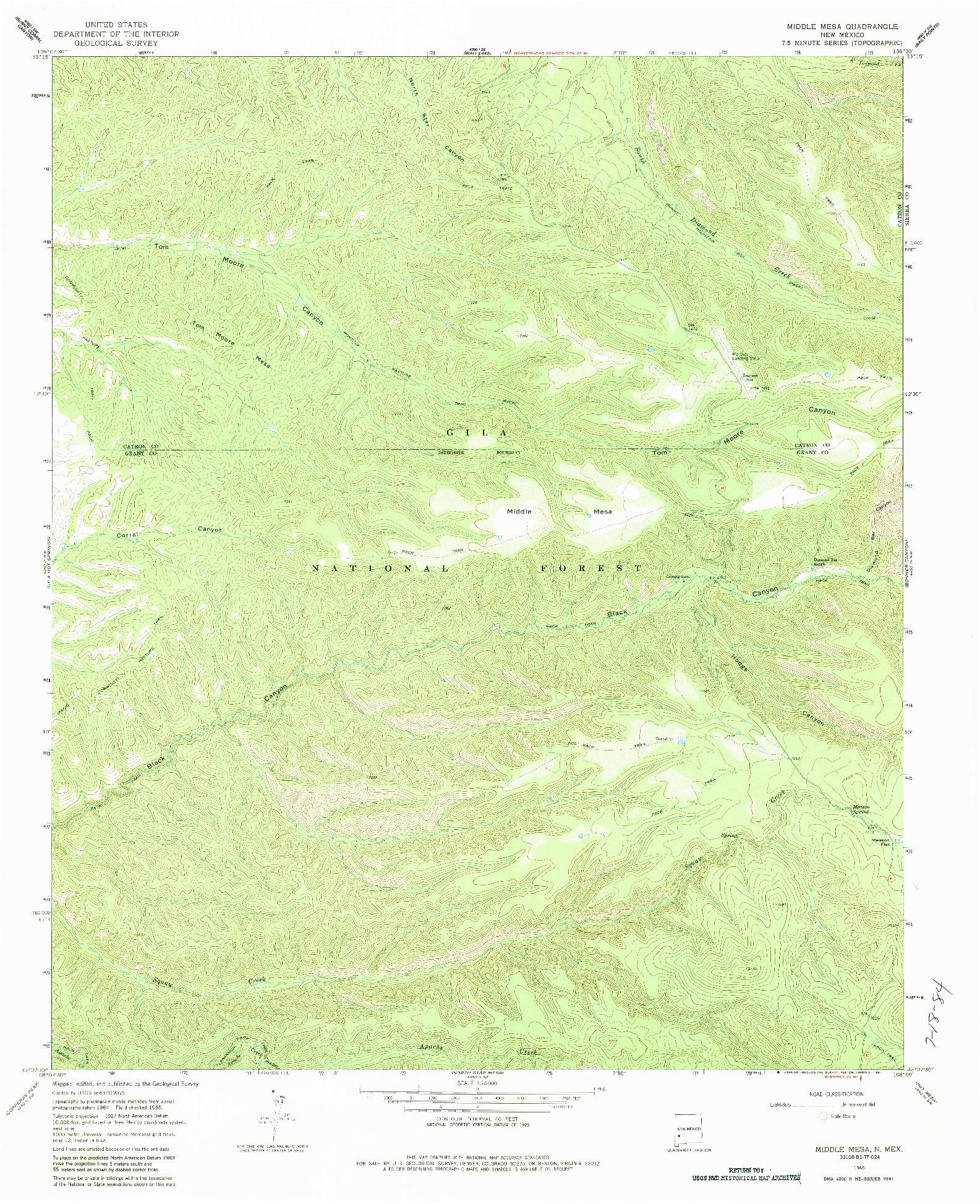 USGS 1:24000-SCALE QUADRANGLE FOR MIDDLE MESA, NM 1965