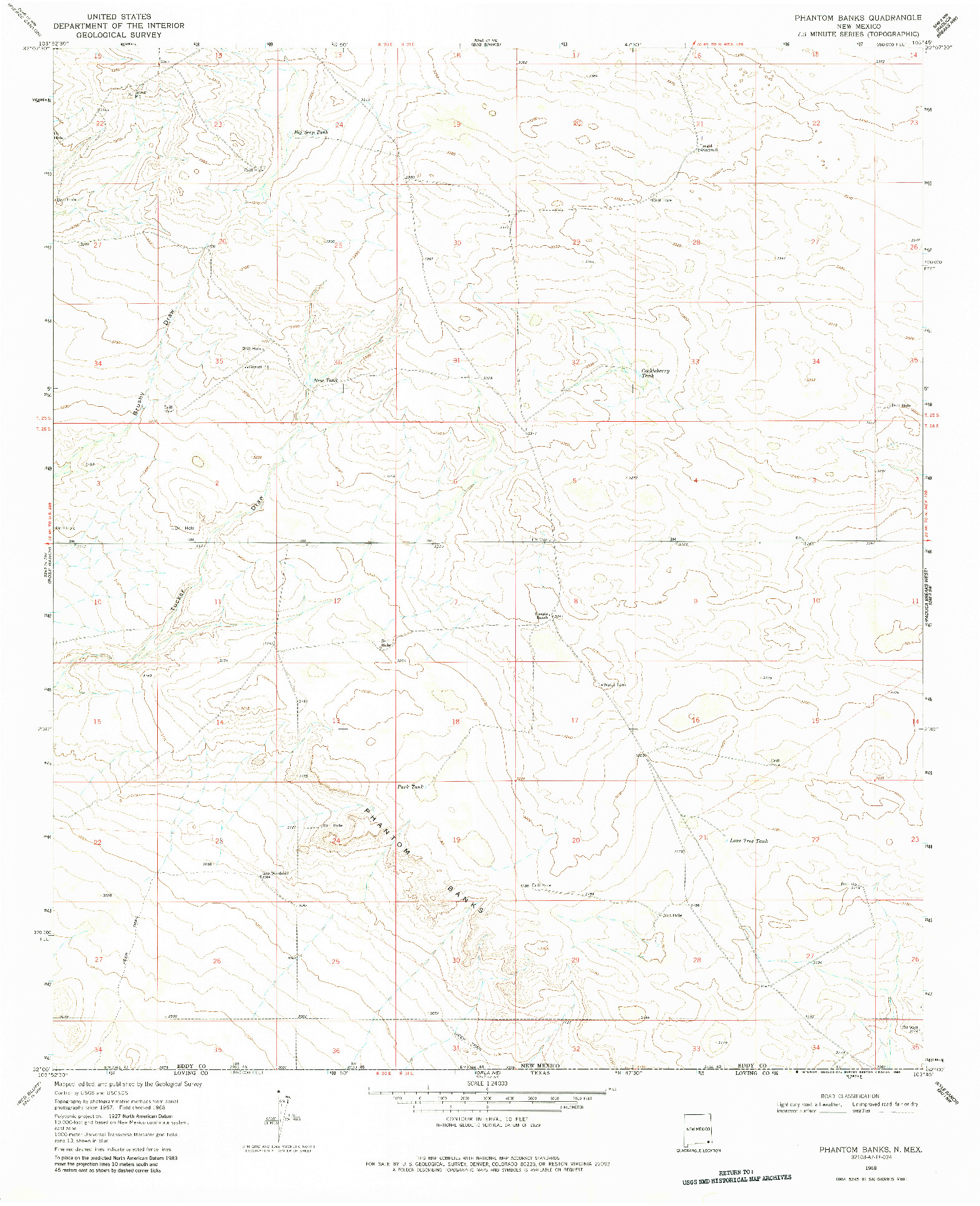 USGS 1:24000-SCALE QUADRANGLE FOR PHANTOM BANKS, NM 1968