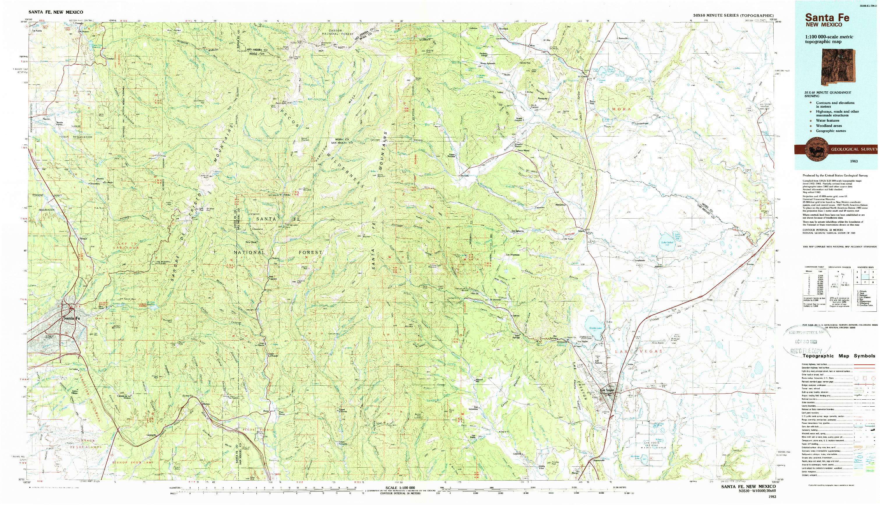 USGS 1:100000-SCALE QUADRANGLE FOR SANTA FE, NM 1983