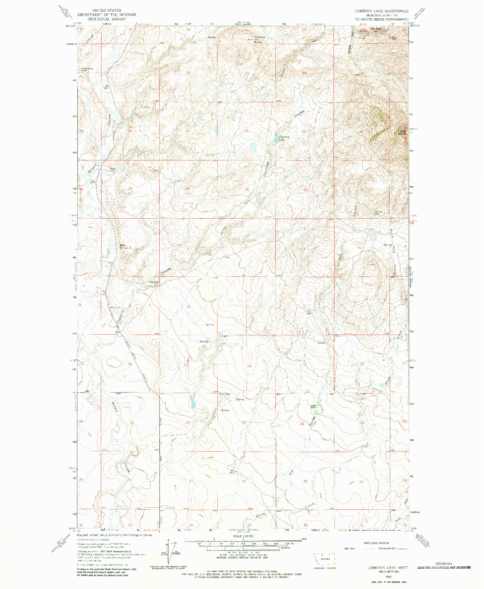 USGS 1:24000-SCALE QUADRANGLE FOR CAMERON LAKE, MT 1962