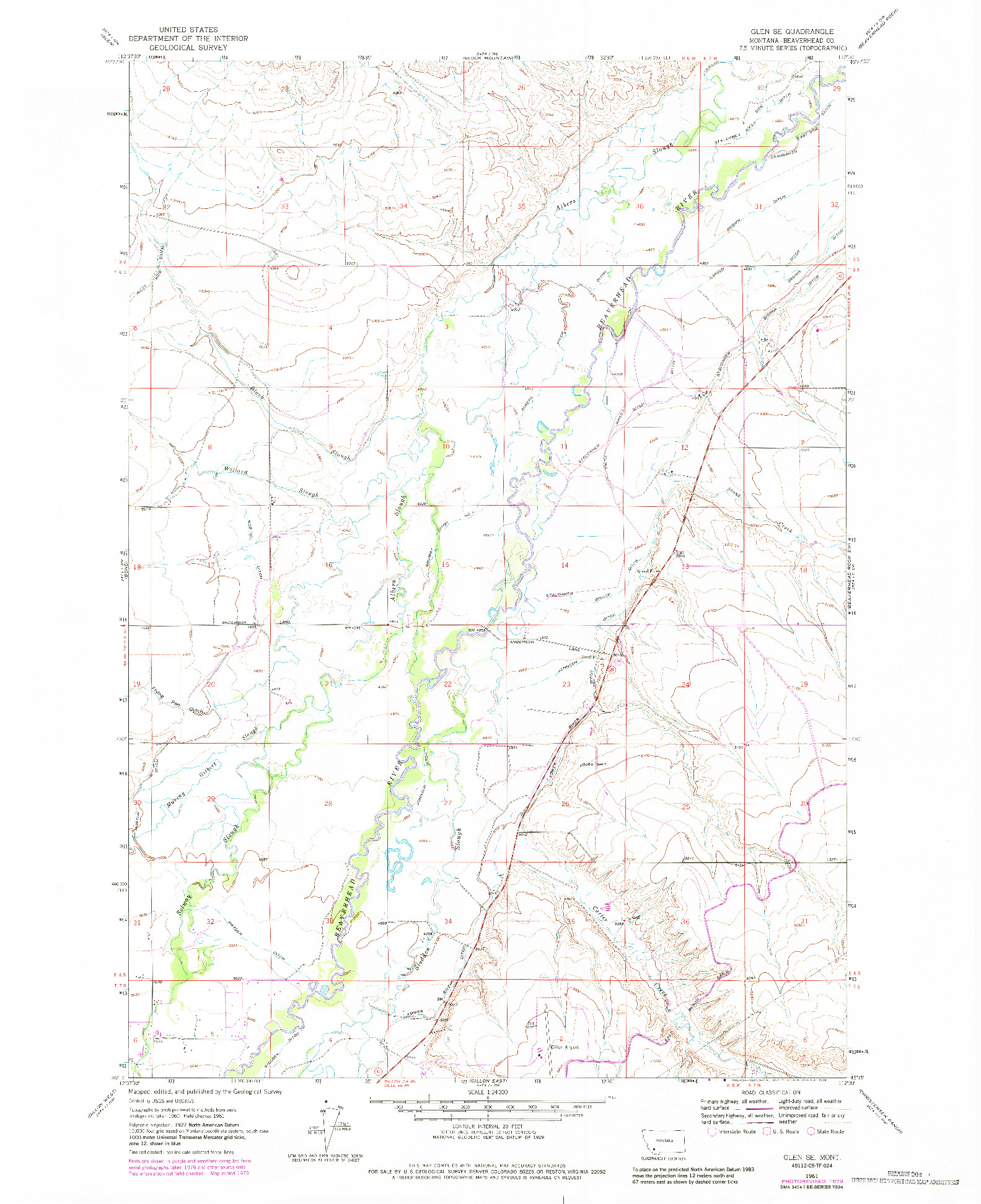 USGS 1:24000-SCALE QUADRANGLE FOR GLEN SE, MT 1961