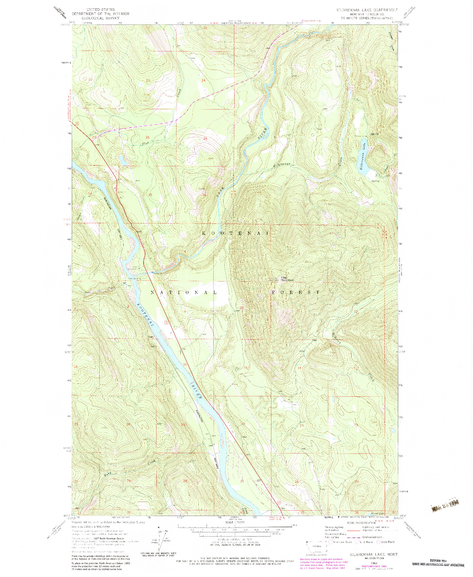 USGS 1:24000-SCALE QUADRANGLE FOR KILBRENNAN LAKE, MT 1963