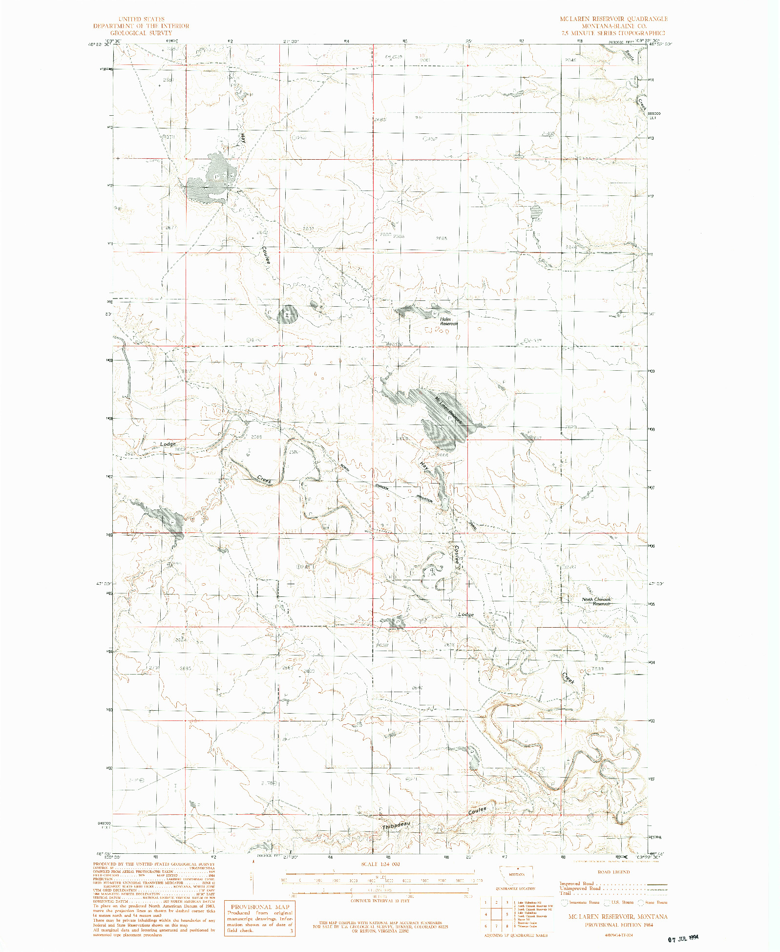 USGS 1:24000-SCALE QUADRANGLE FOR MC LAREN RESERVOIR, MT 1984