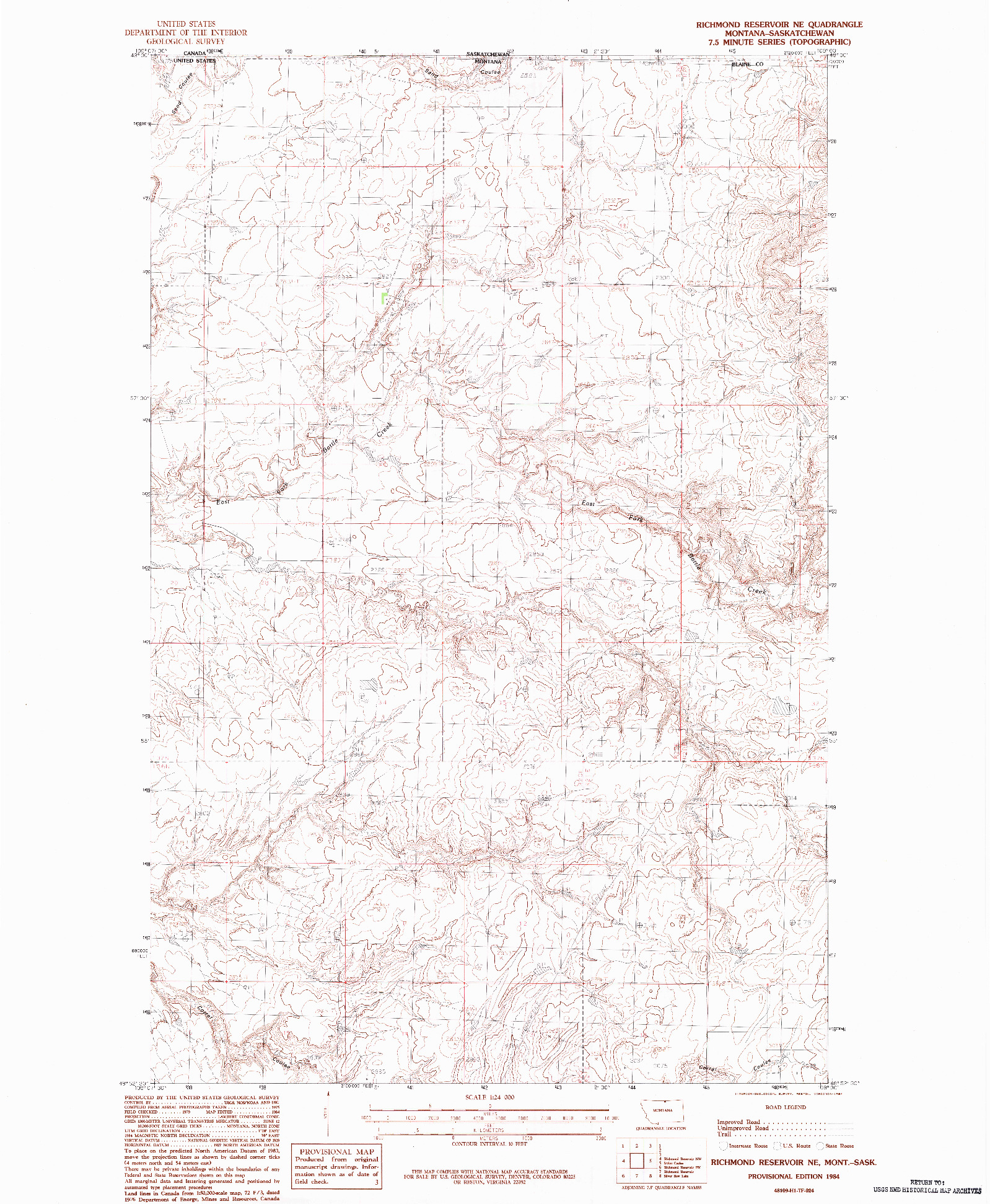 USGS 1:24000-SCALE QUADRANGLE FOR RICHMOND RESERVOIR NE, MT 1984