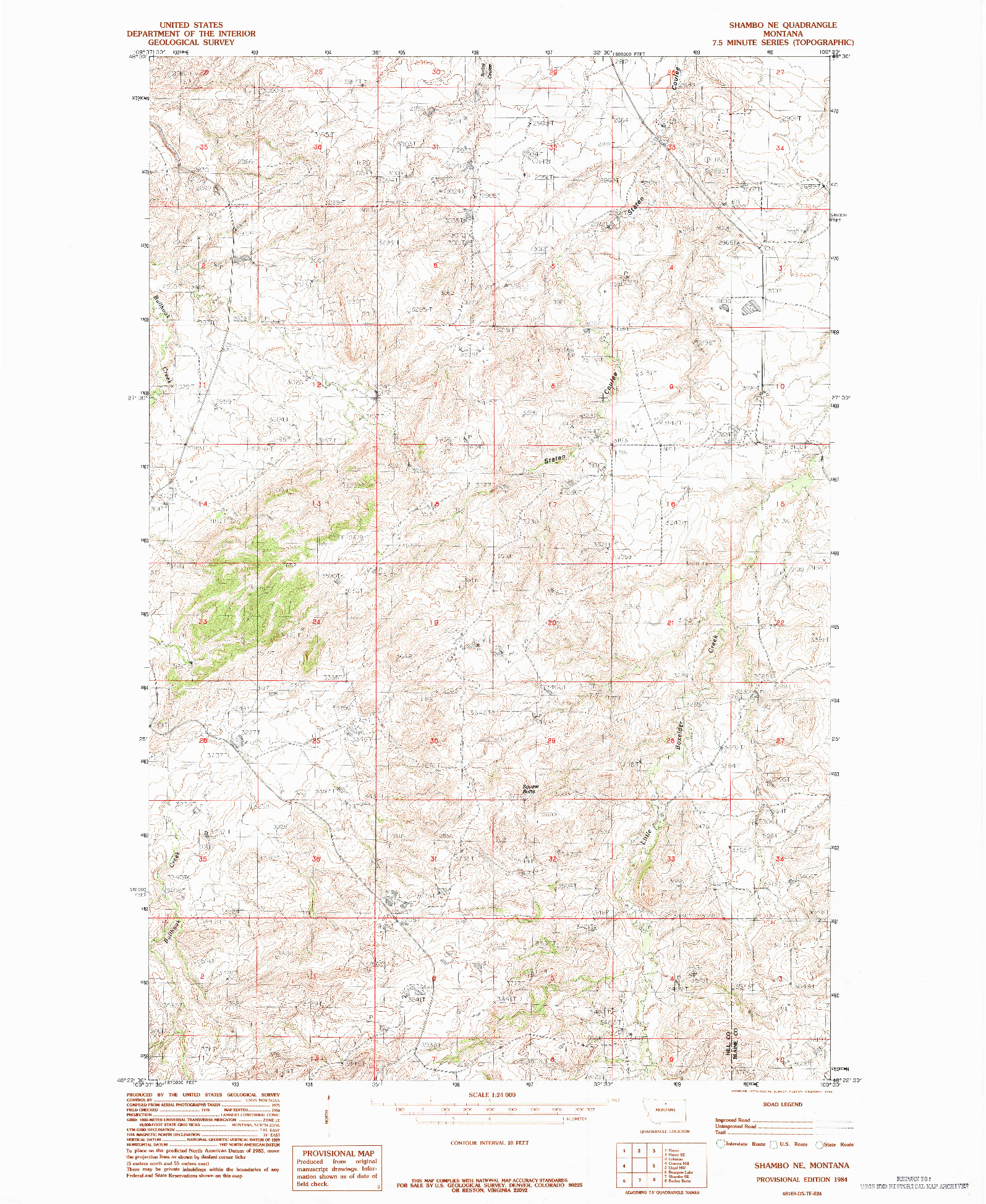 USGS 1:24000-SCALE QUADRANGLE FOR SHAMBO NE, MT 1984