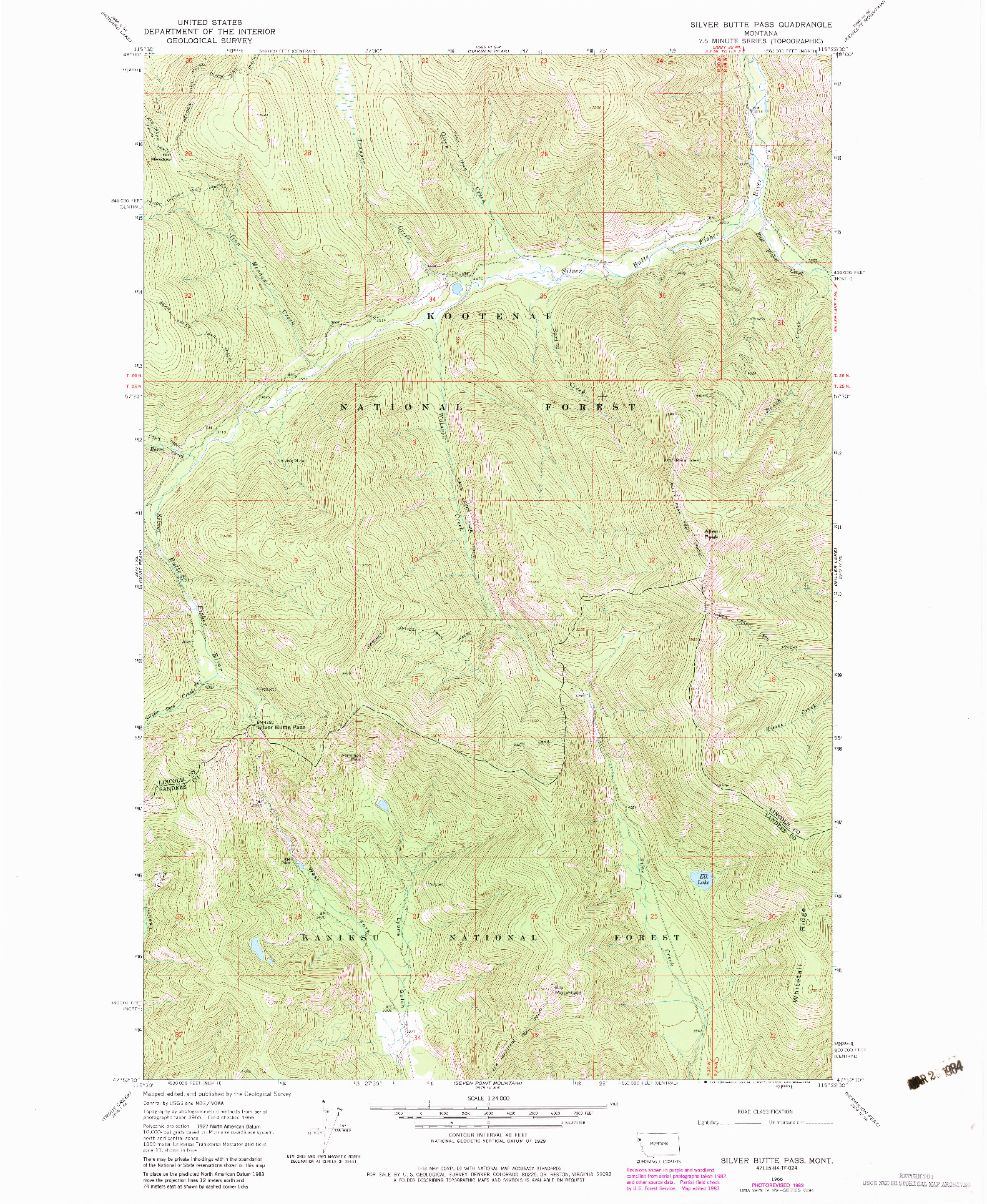 USGS 1:24000-SCALE QUADRANGLE FOR SILVER BUTTE PASS, MT 1966
