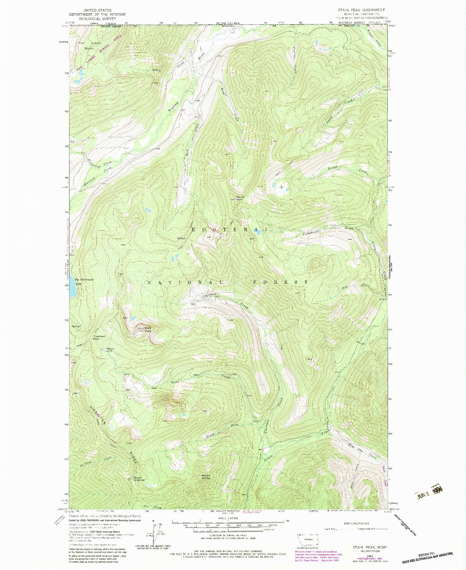 USGS 1:24000-SCALE QUADRANGLE FOR STAHL PEAK, MT 1963