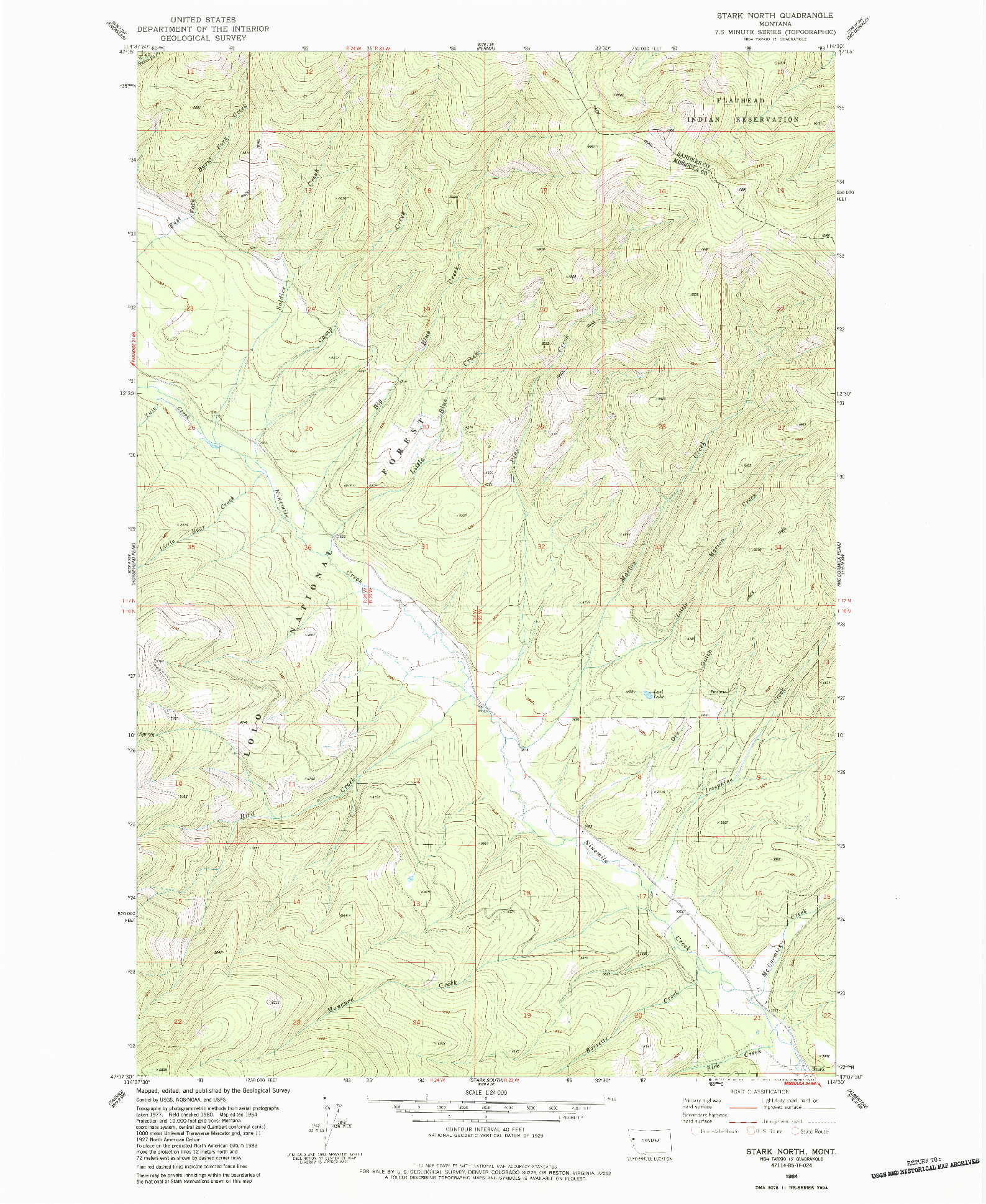 USGS 1:24000-SCALE QUADRANGLE FOR STARK NORTH, MT 1984