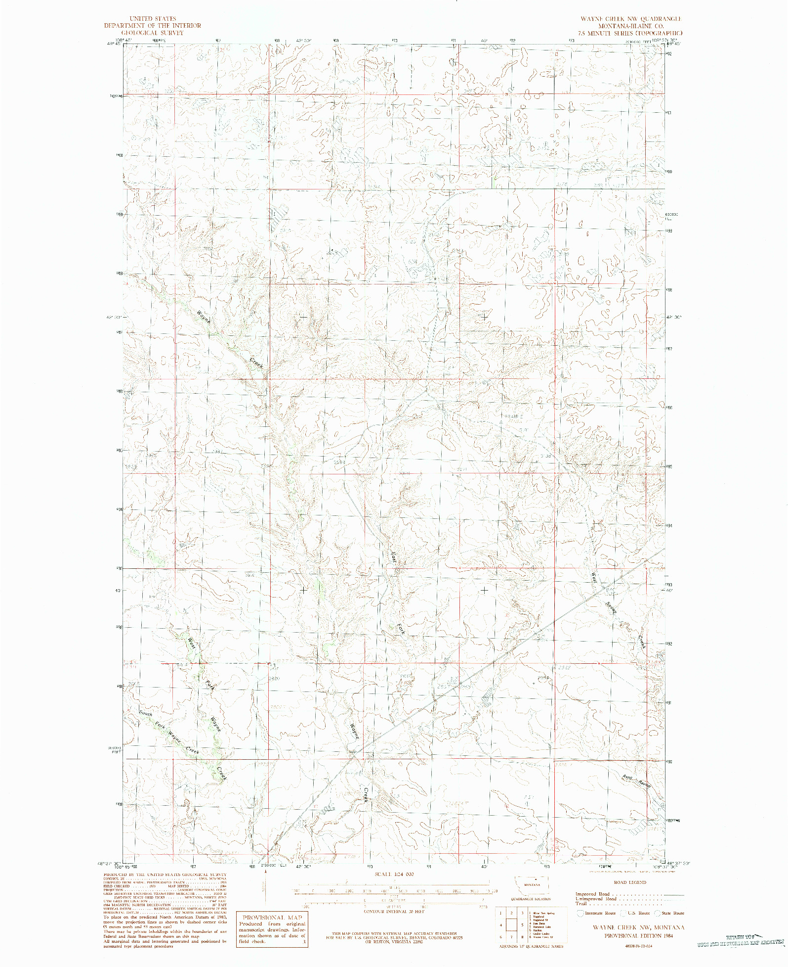 USGS 1:24000-SCALE QUADRANGLE FOR WAYNE CREEK NW, MT 1984