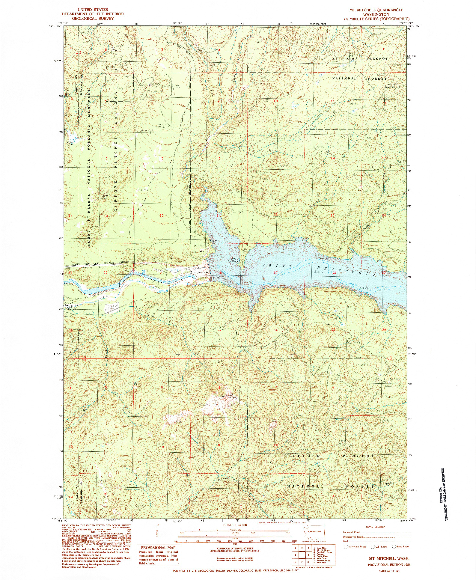 USGS 1:24000-SCALE QUADRANGLE FOR MT MITCHELL, WA 1984