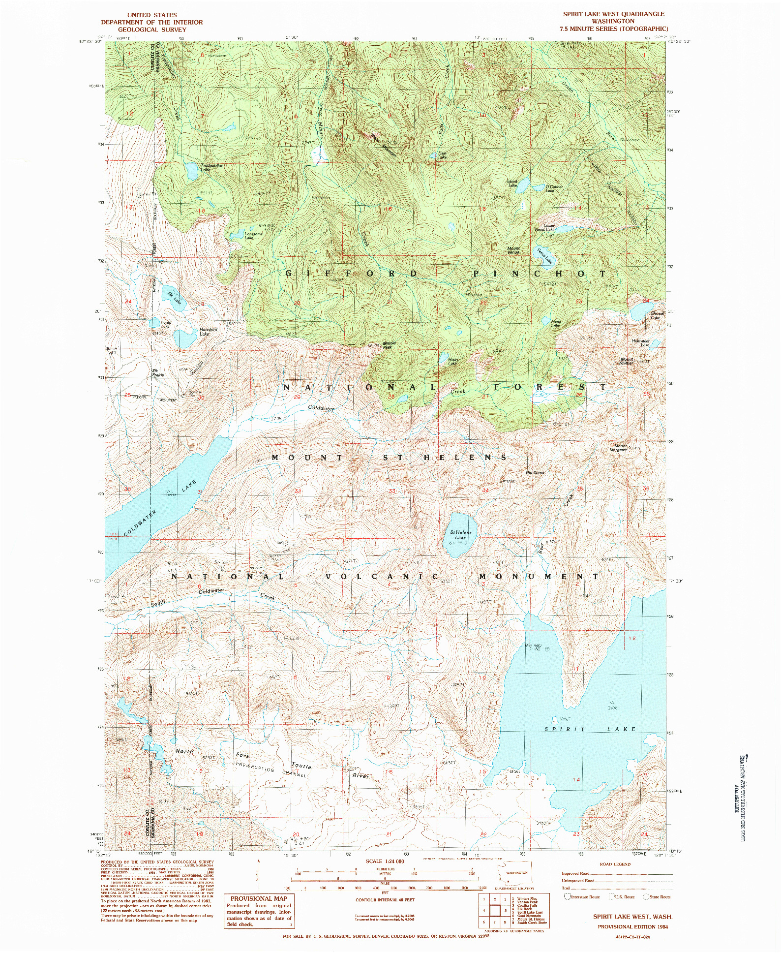 USGS 1:24000-SCALE QUADRANGLE FOR SPIRIT LAKE WEST, WA 1984