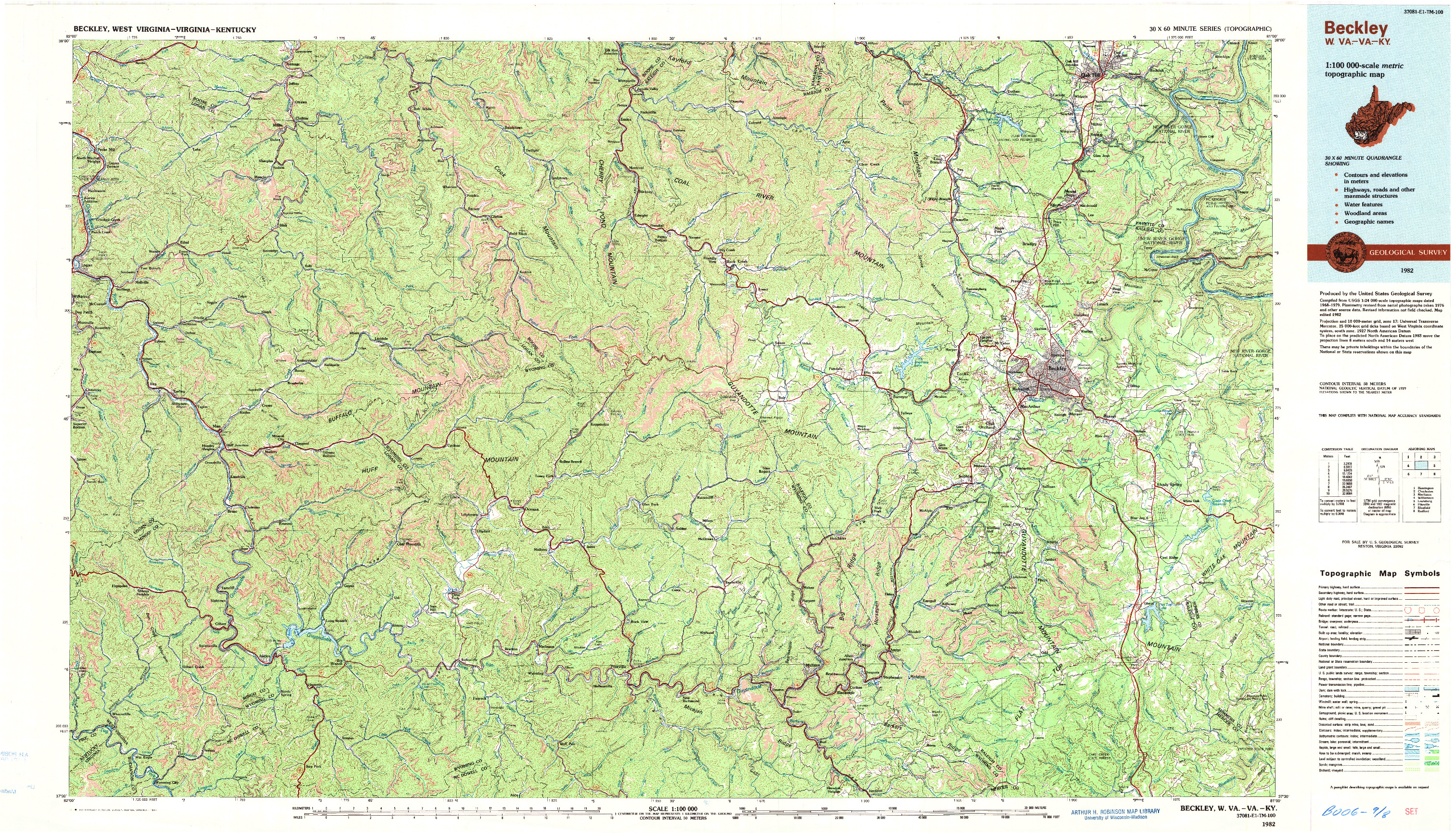 USGS 1:100000-SCALE QUADRANGLE FOR BECKLEY, WV 1982
