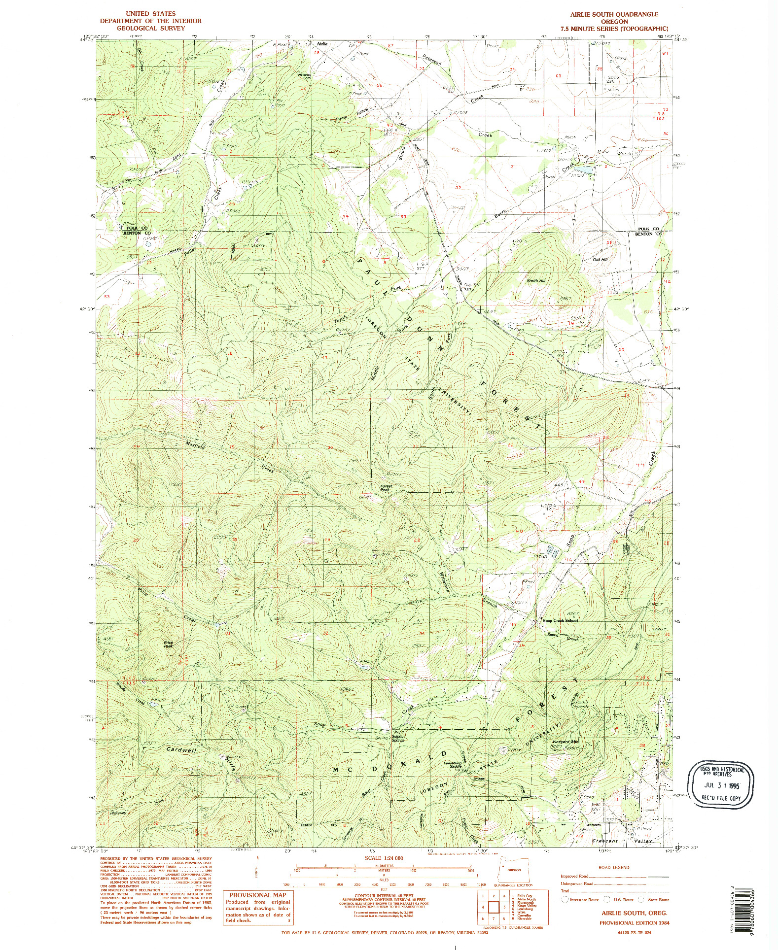 USGS 1:24000-SCALE QUADRANGLE FOR AIRLIE SOUTH, OR 1984