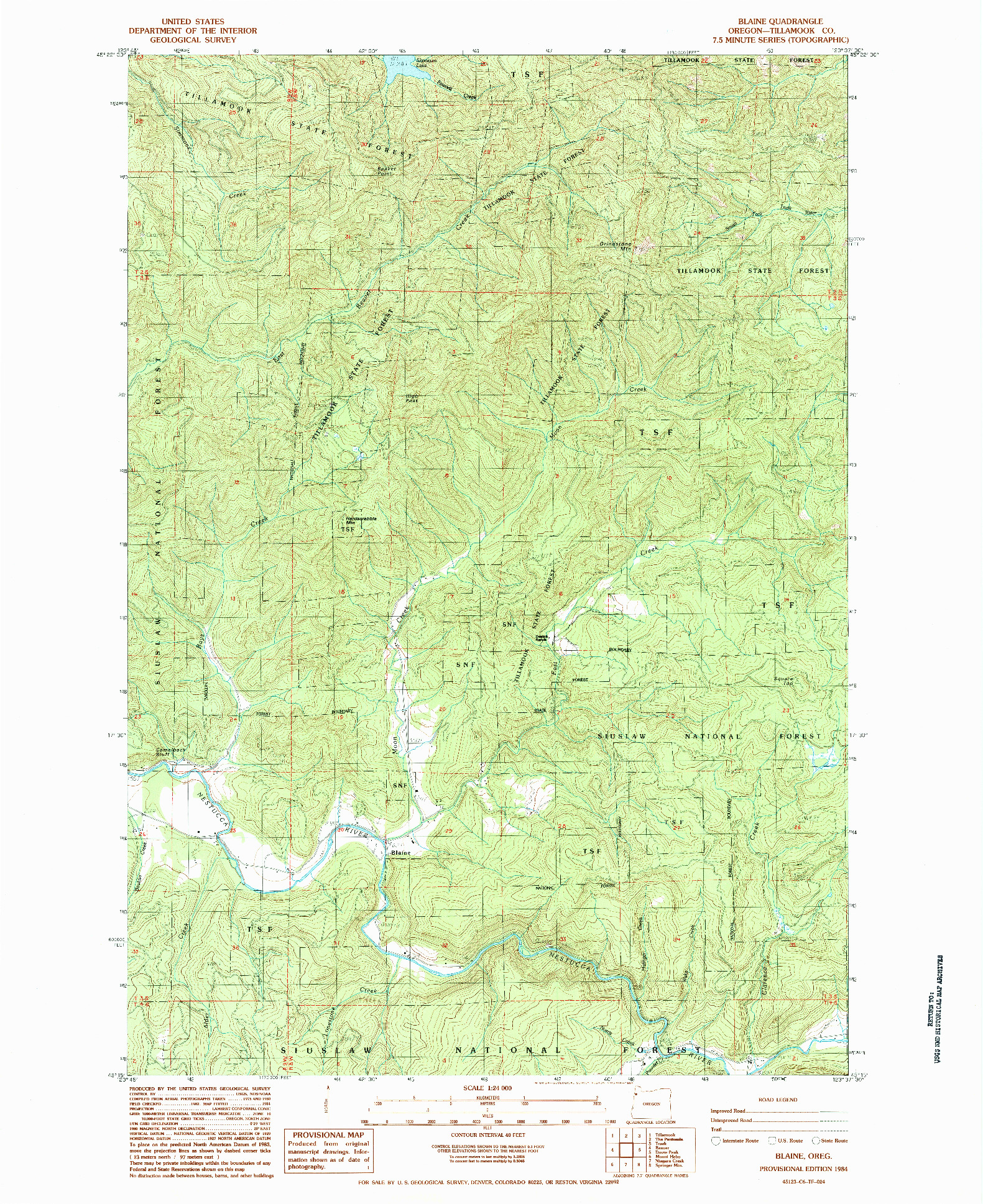 USGS 1:24000-SCALE QUADRANGLE FOR BLAINE, OR 1984