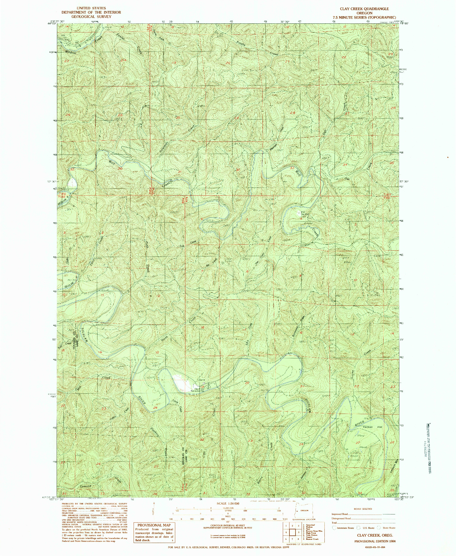 USGS 1:24000-SCALE QUADRANGLE FOR CLAY CREEK, OR 1984