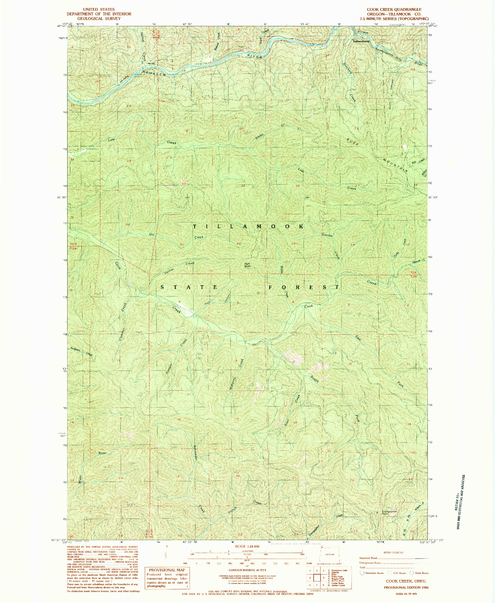 USGS 1:24000-SCALE QUADRANGLE FOR COOK CREEK, OR 1984