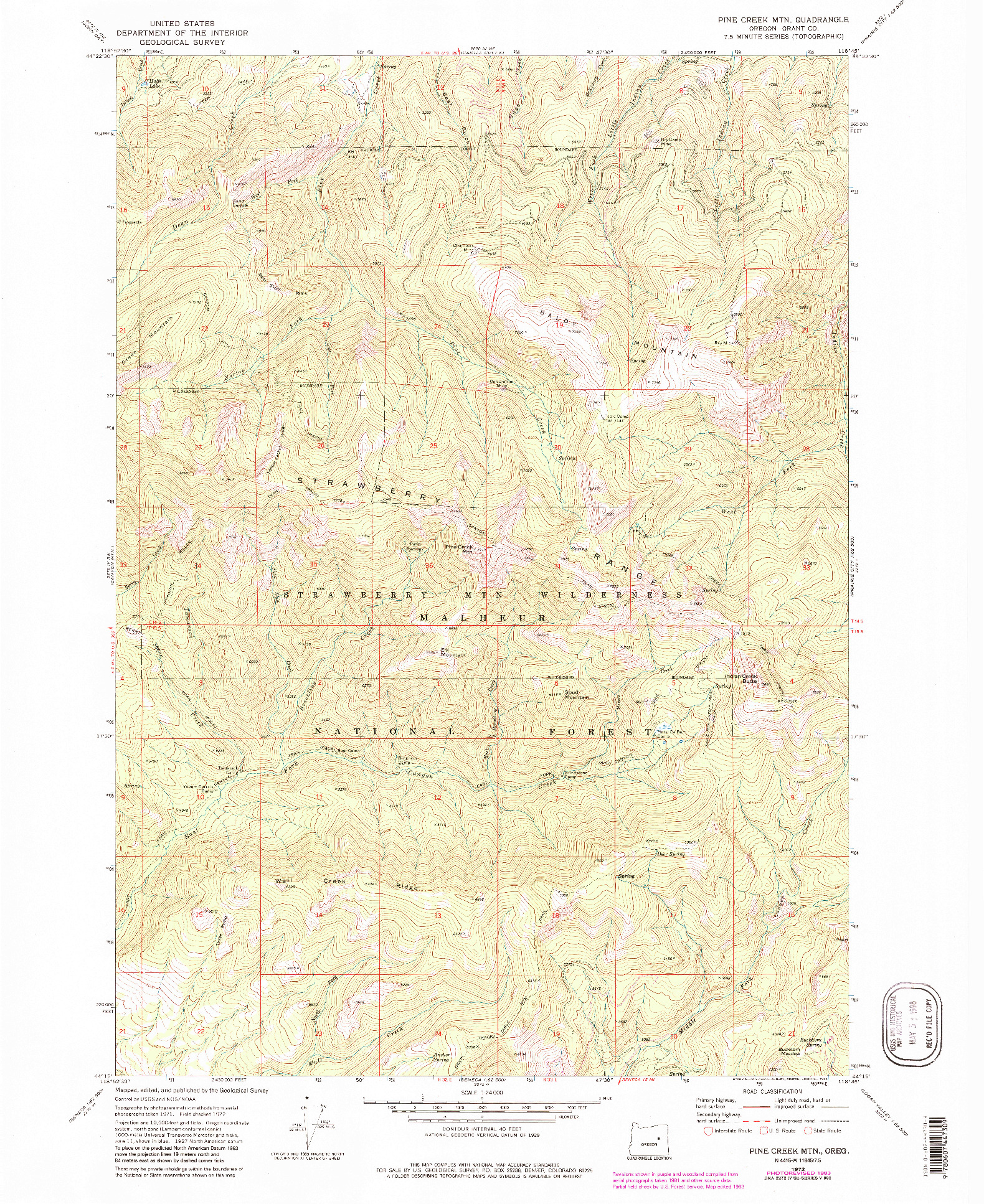 USGS 1:24000-SCALE QUADRANGLE FOR PINE CREEK MTN, OR 1972