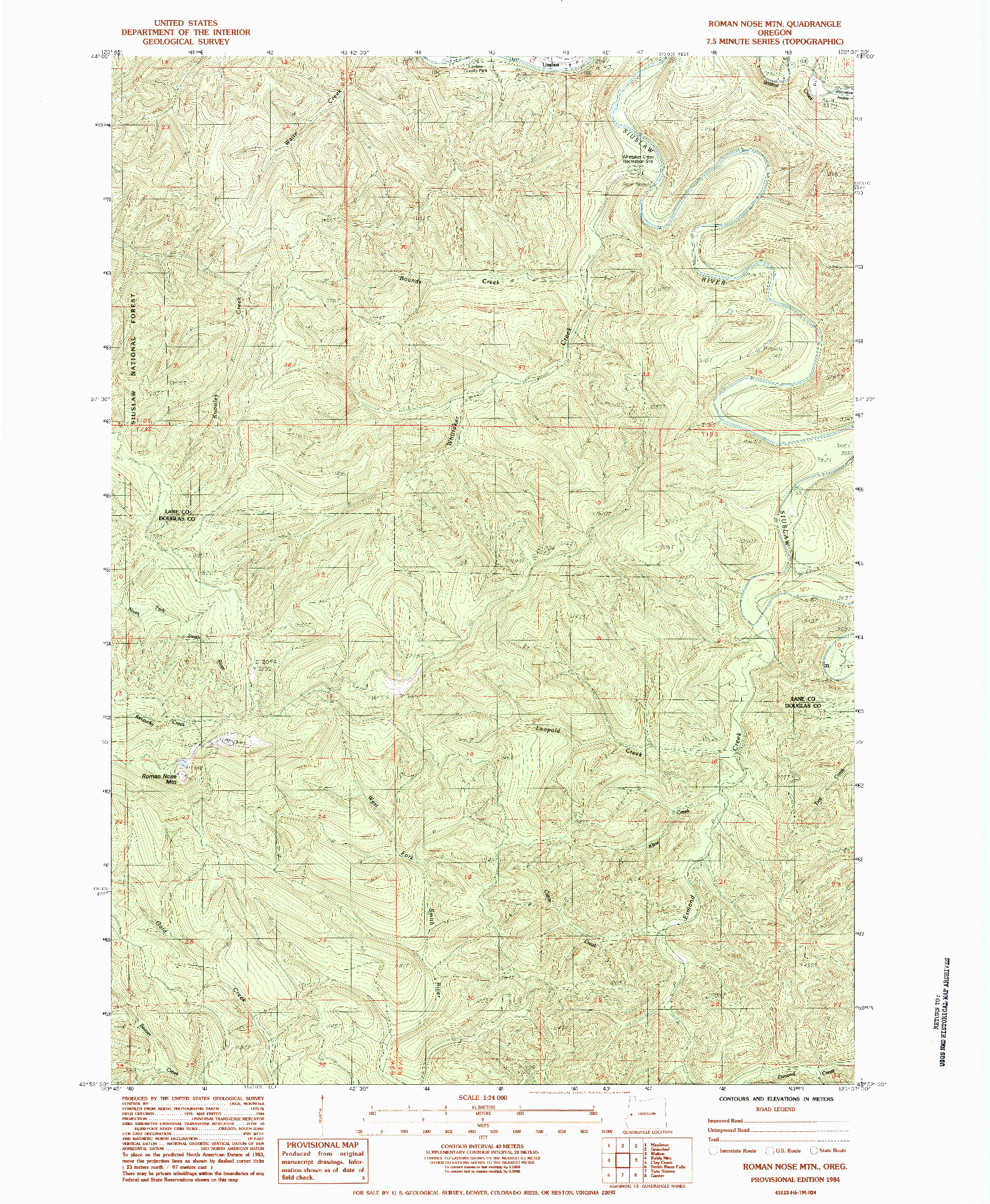 USGS 1:24000-SCALE QUADRANGLE FOR ROMAN NOSE MTN, OR 1984
