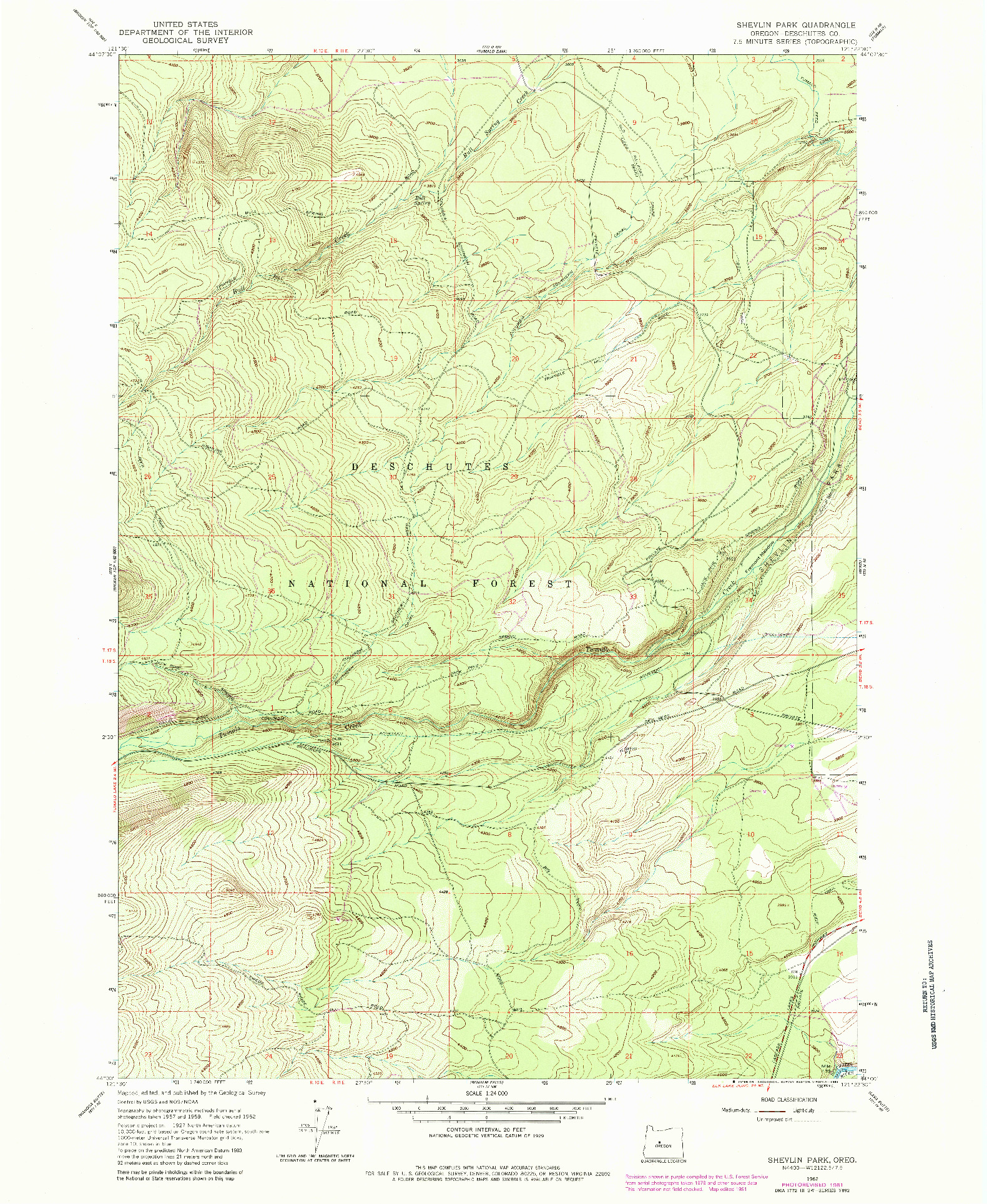 USGS 1:24000-SCALE QUADRANGLE FOR SHEVLIN PARK, OR 1962