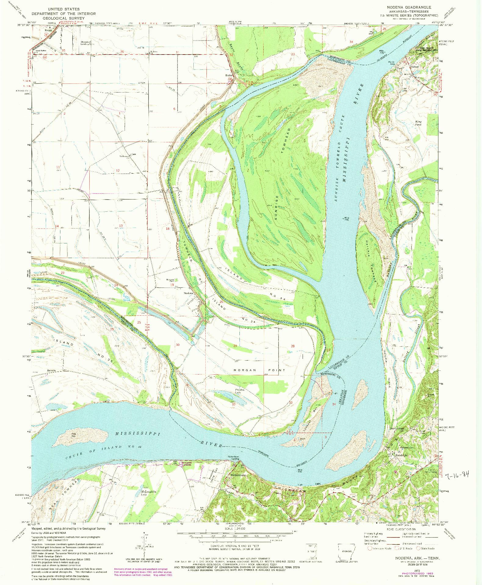 USGS 1:24000-SCALE QUADRANGLE FOR NODENA, AR 1972