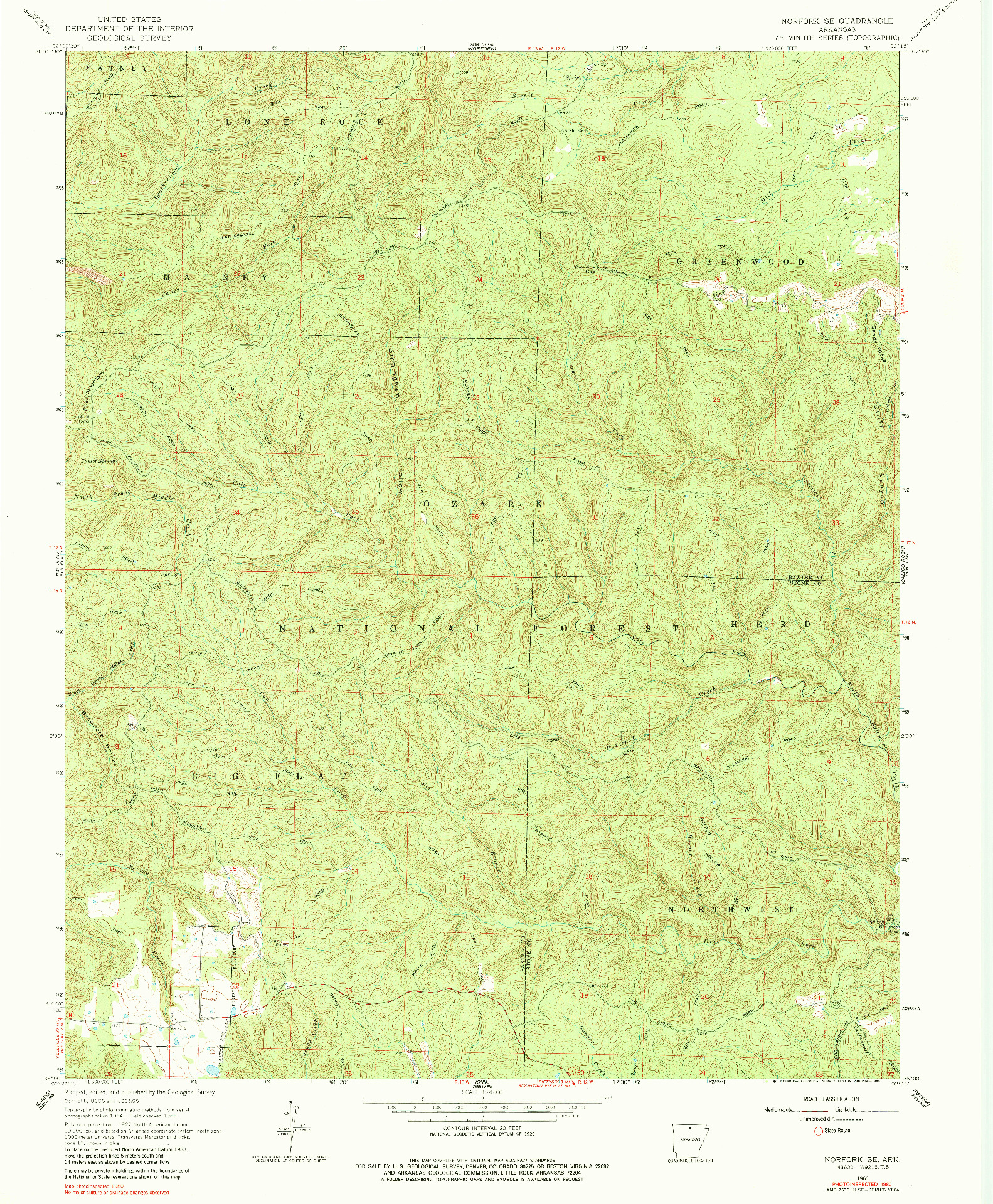 USGS 1:24000-SCALE QUADRANGLE FOR NORFORK SE, AR 1966