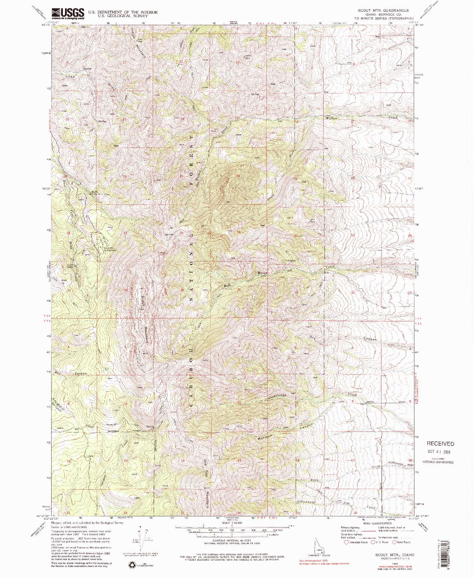 USGS 1:24000-SCALE QUADRANGLE FOR SCOUT MTN, ID 1968