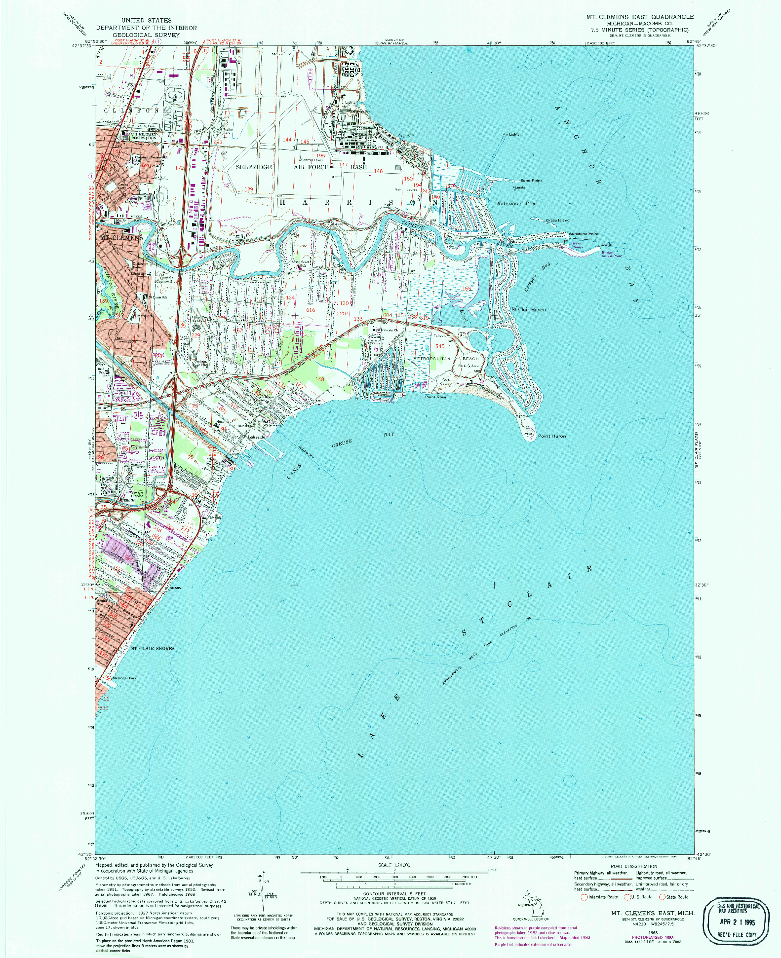 USGS 1:24000-SCALE QUADRANGLE FOR MT CLEMENS EAST, MI 1968
