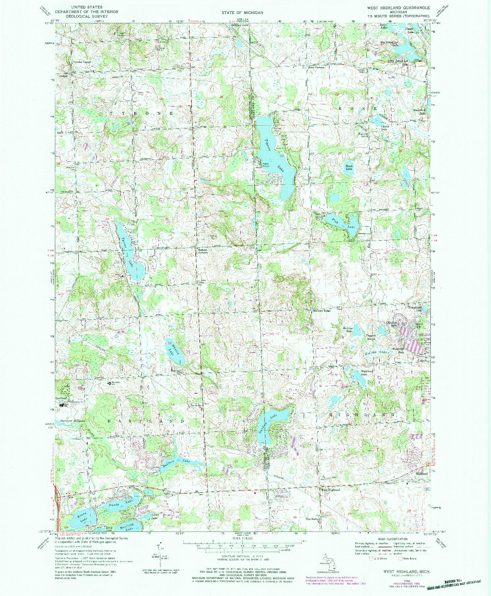 USGS 1:24000-SCALE QUADRANGLE FOR WEST HIGHLAND, MI 1968