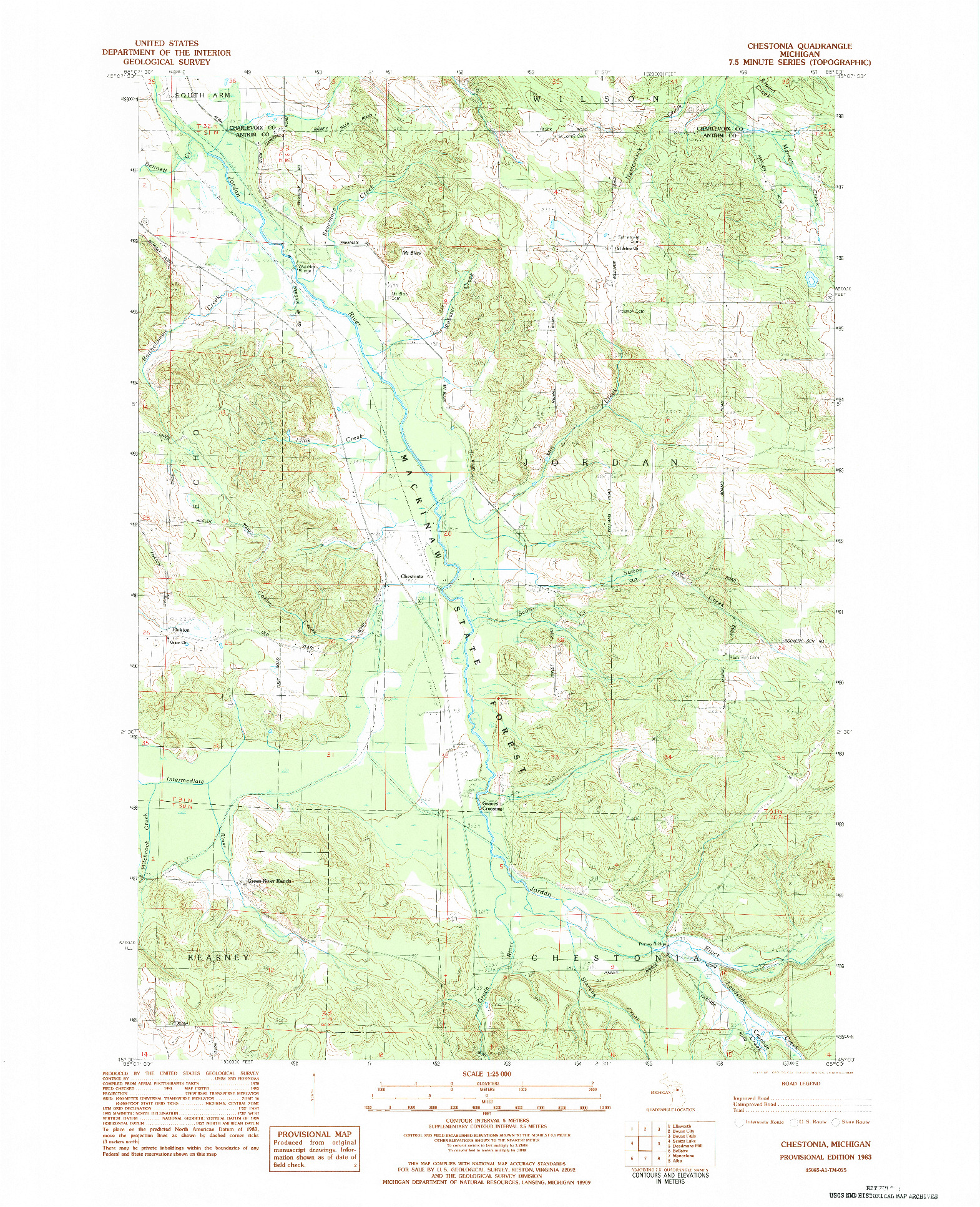 USGS 1:25000-SCALE QUADRANGLE FOR CHESTONIA, MI 1983