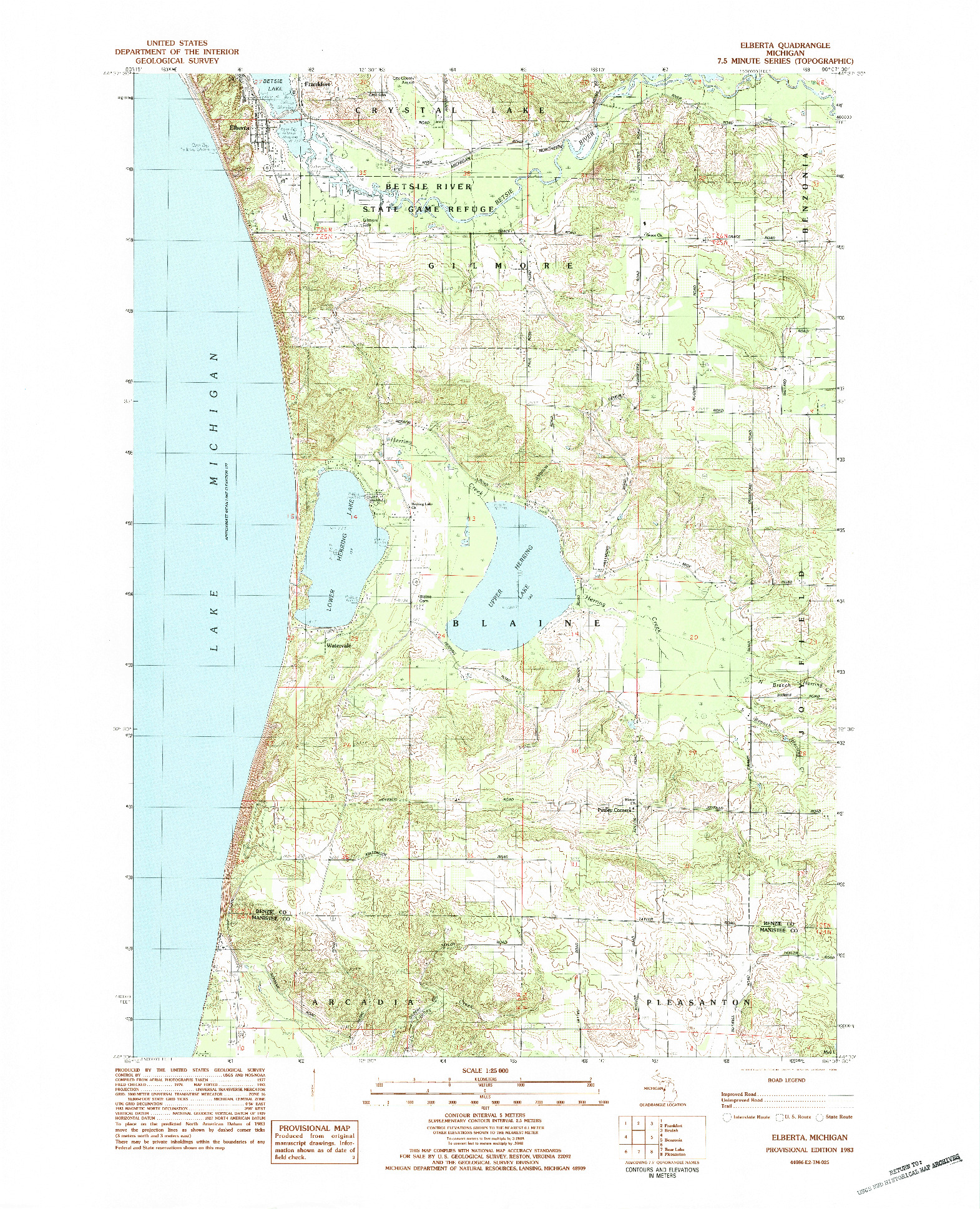 USGS 1:25000-SCALE QUADRANGLE FOR ELBERTA, MI 1983