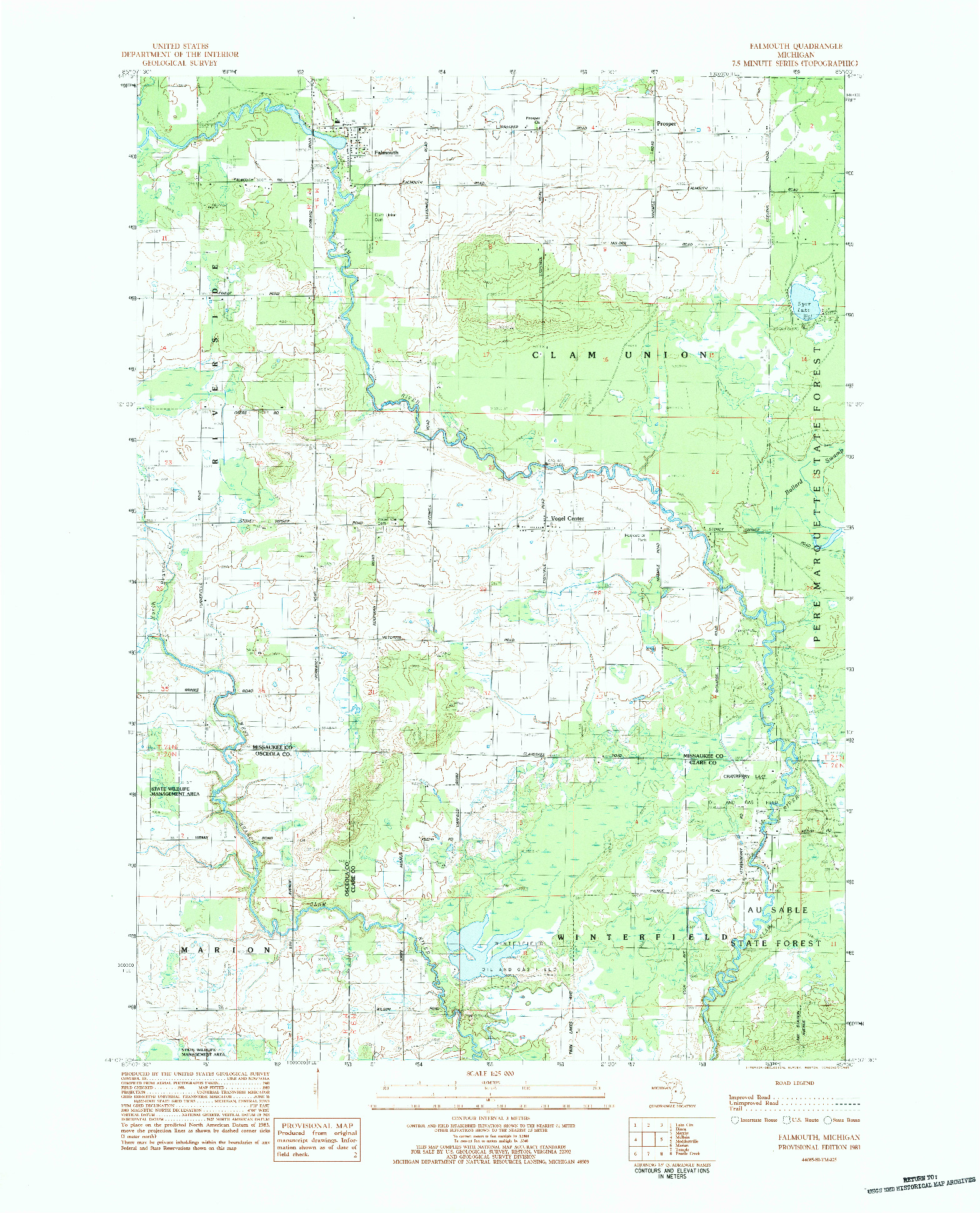 USGS 1:25000-SCALE QUADRANGLE FOR FALMOUTH, MI 1983
