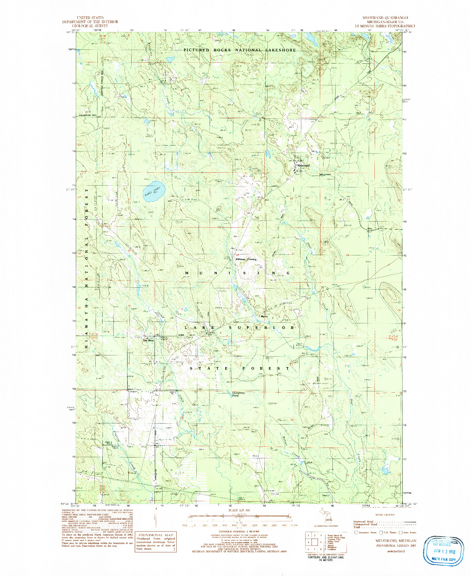 USGS 1:25000-SCALE QUADRANGLE FOR MELSTRAND, MI 1983
