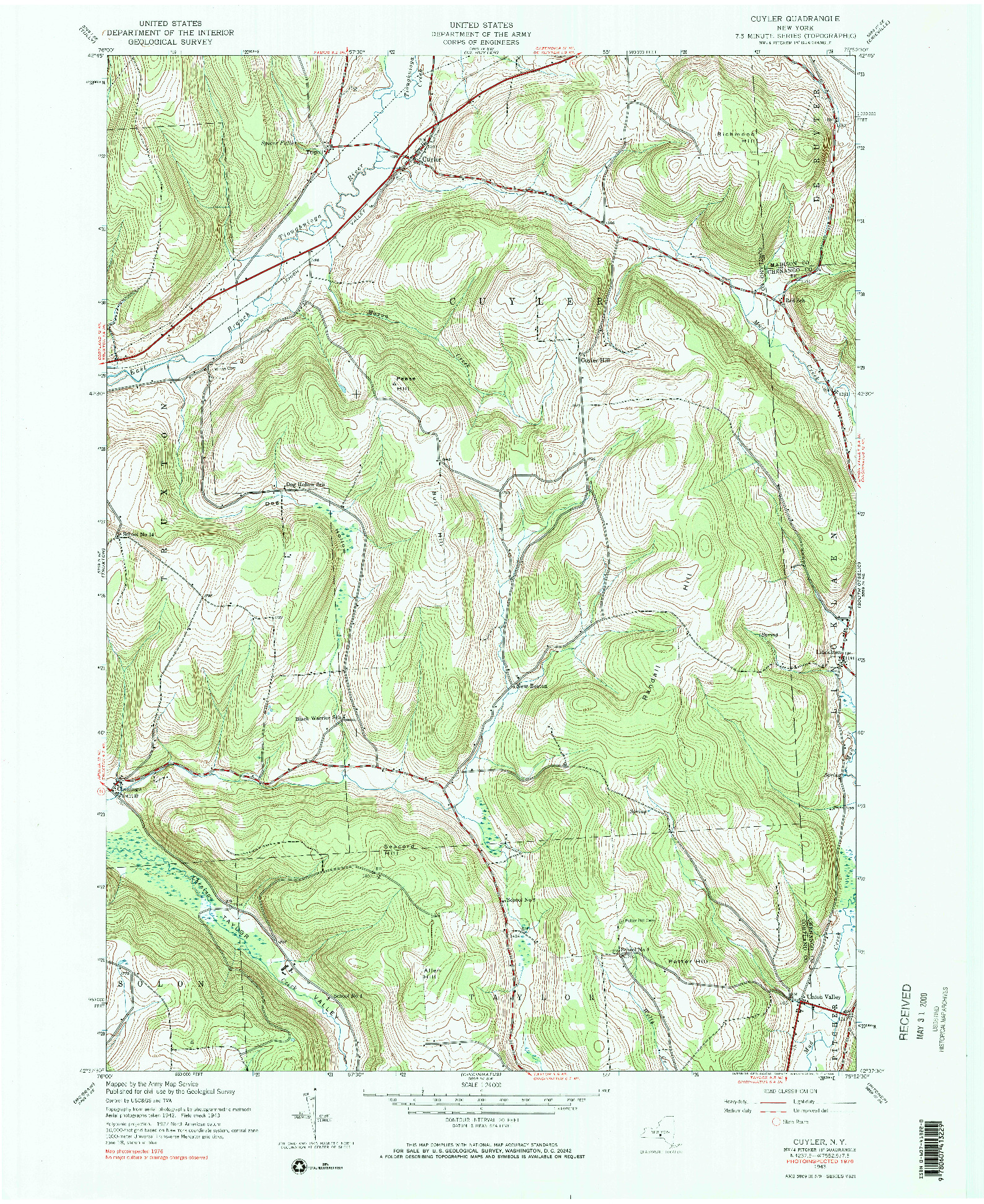 USGS 1:24000-SCALE QUADRANGLE FOR CUYLER, NY 1943