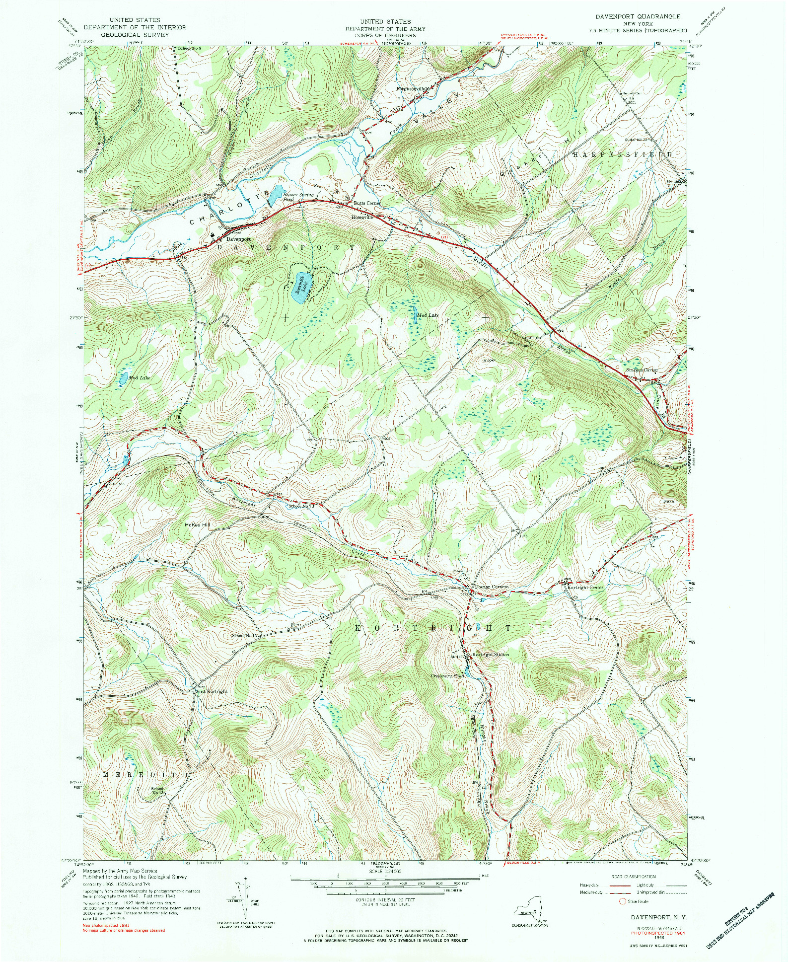 USGS 1:24000-SCALE QUADRANGLE FOR DAVENPORT, NY 1943