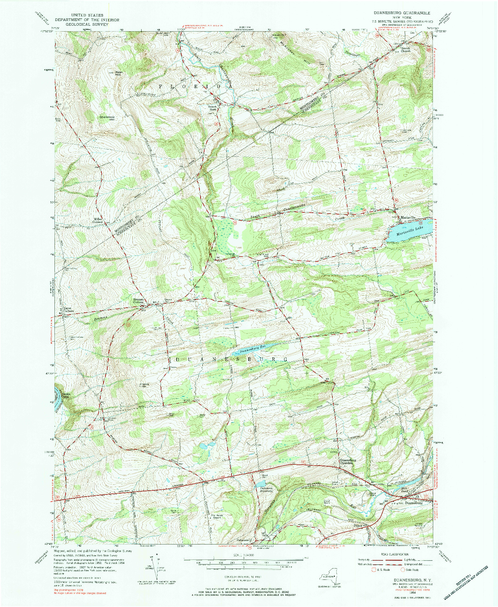 USGS 1:24000-SCALE QUADRANGLE FOR DUANESBURG, NY 1954
