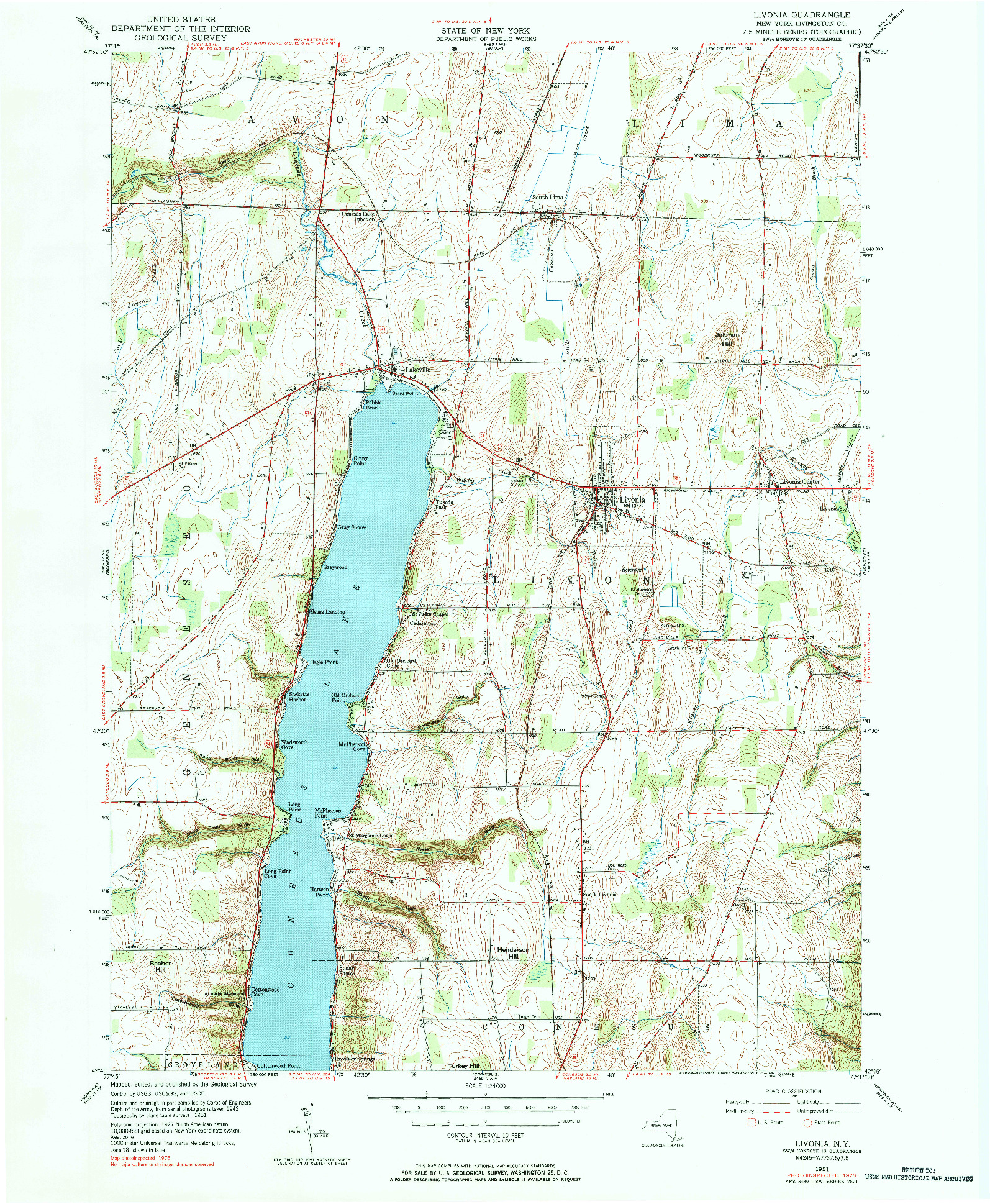 USGS 1:24000-SCALE QUADRANGLE FOR LIVONIA, NY 1951