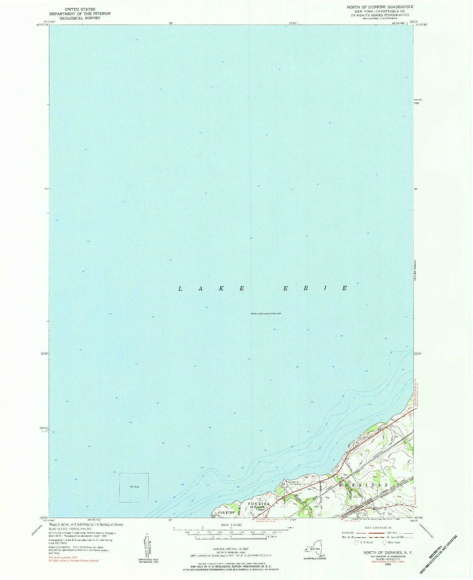 USGS 1:24000-SCALE QUADRANGLE FOR NORTH OF DUNKIRK, NY 1955