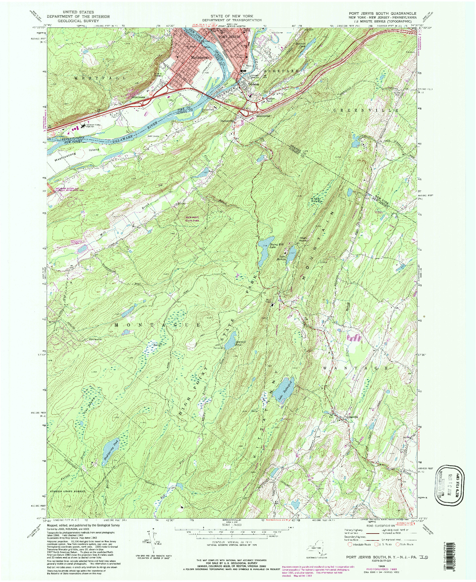 USGS 1:24000-SCALE QUADRANGLE FOR PORT JERVIS SOUTH, NY 1969